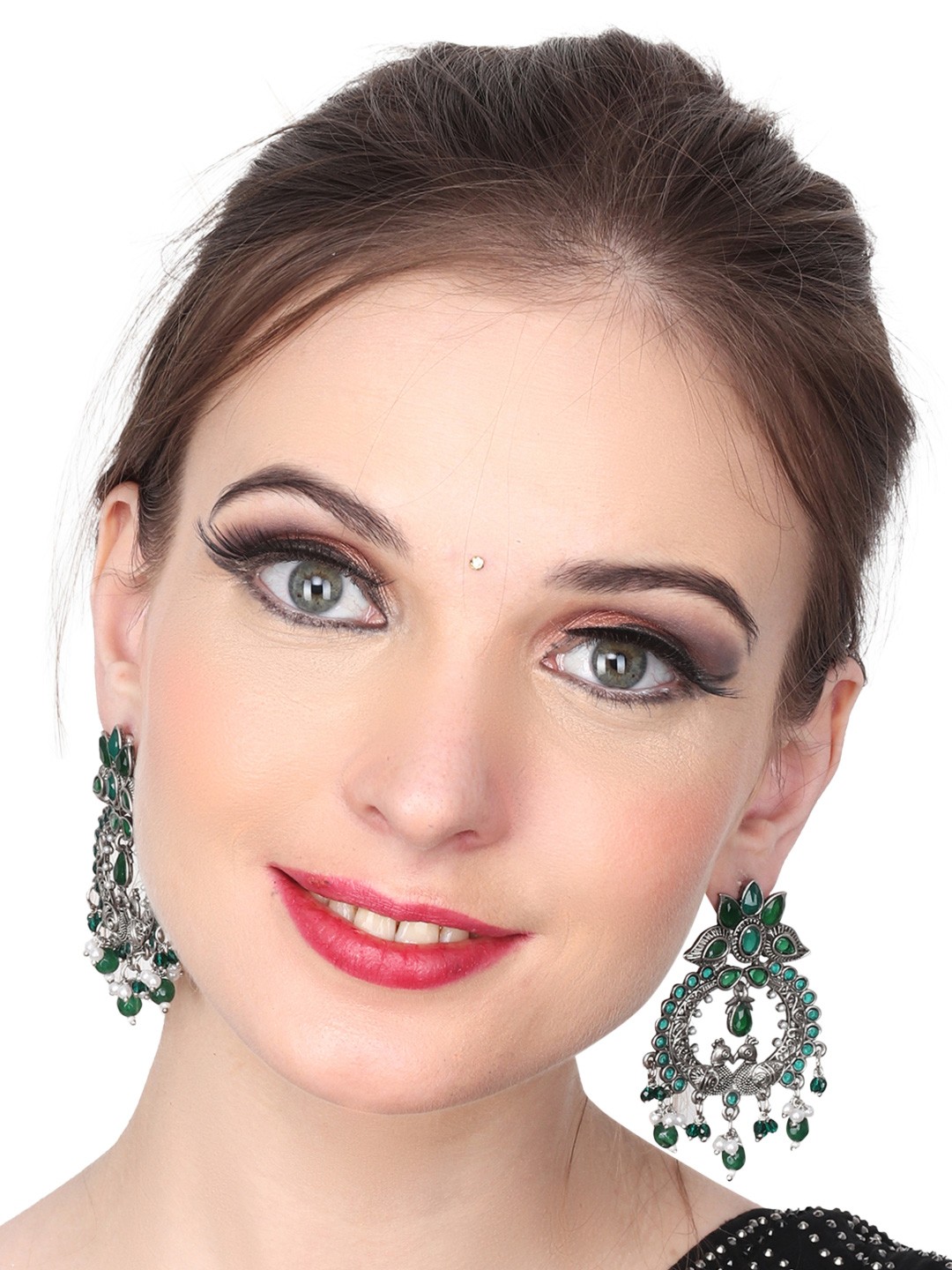 

Anvik Gold-Plated Stone-Studded & Beaded Contemporary Chandbalis, Silver