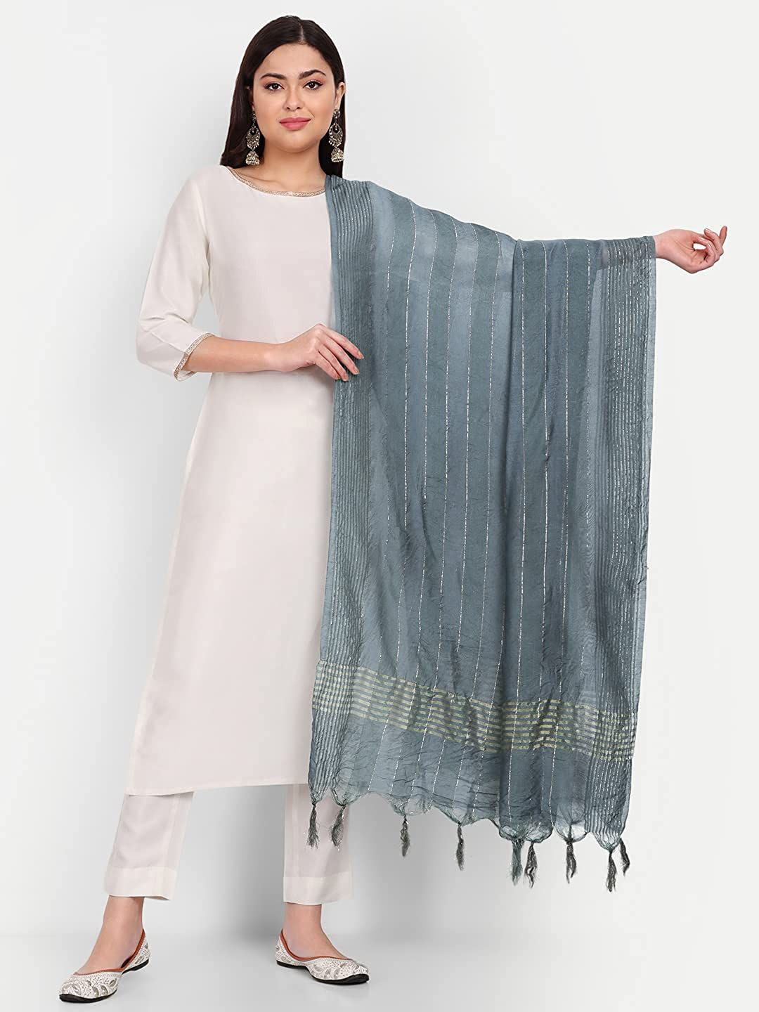 

KALINI Striped Tie and Dye Dupatta, Grey