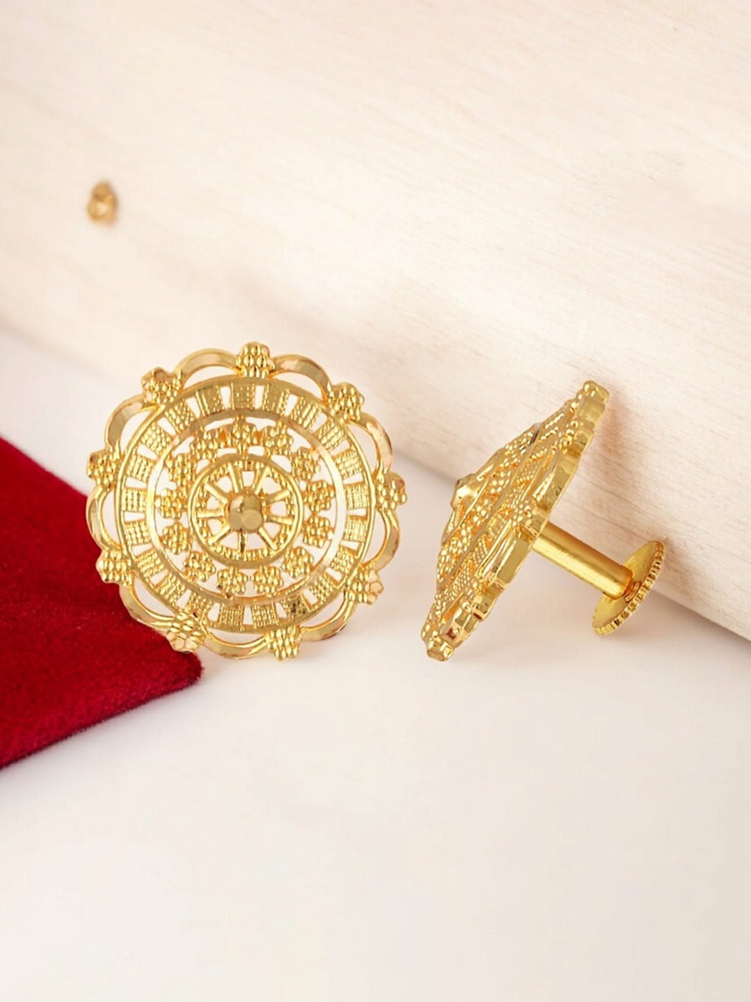 

Vighnaharta Circular Shaped Gold-Plated Studs Earrings