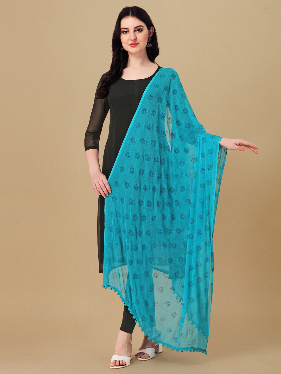 

KALINI Ethnic Motifs Printed Block Print Dupatta, Blue
