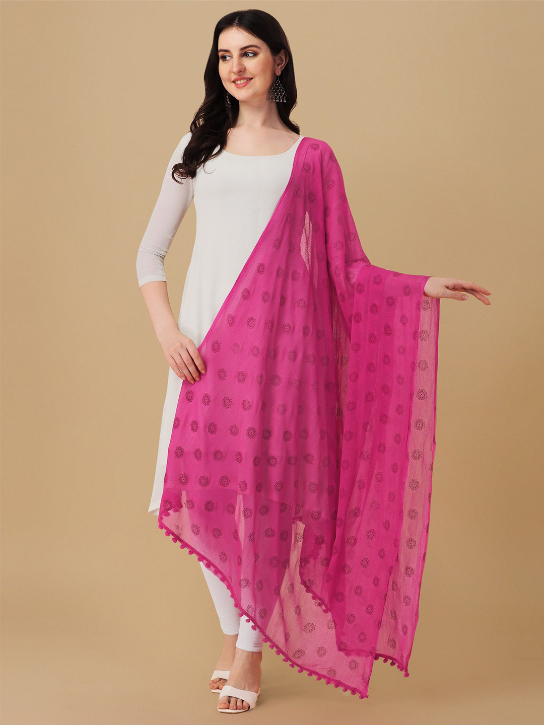 

KALINI Ethnic Motifs Printed Block Print Dupatta, Pink