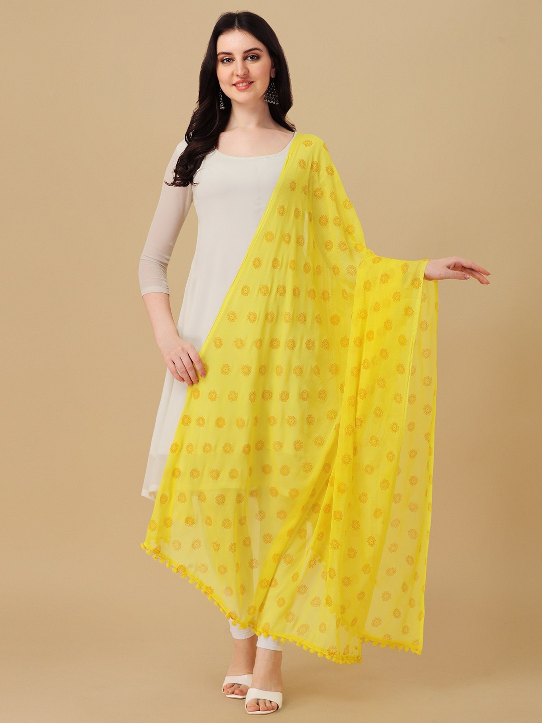 

KALINI Ethnic Motifs Printed Block Print Dupatta, Yellow