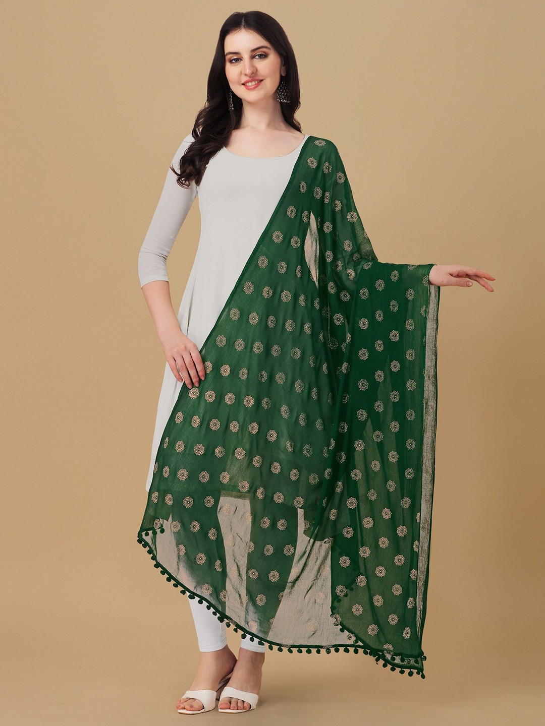 

KALINI Ethnic Motifs Printed Block Print Dupatta, Green