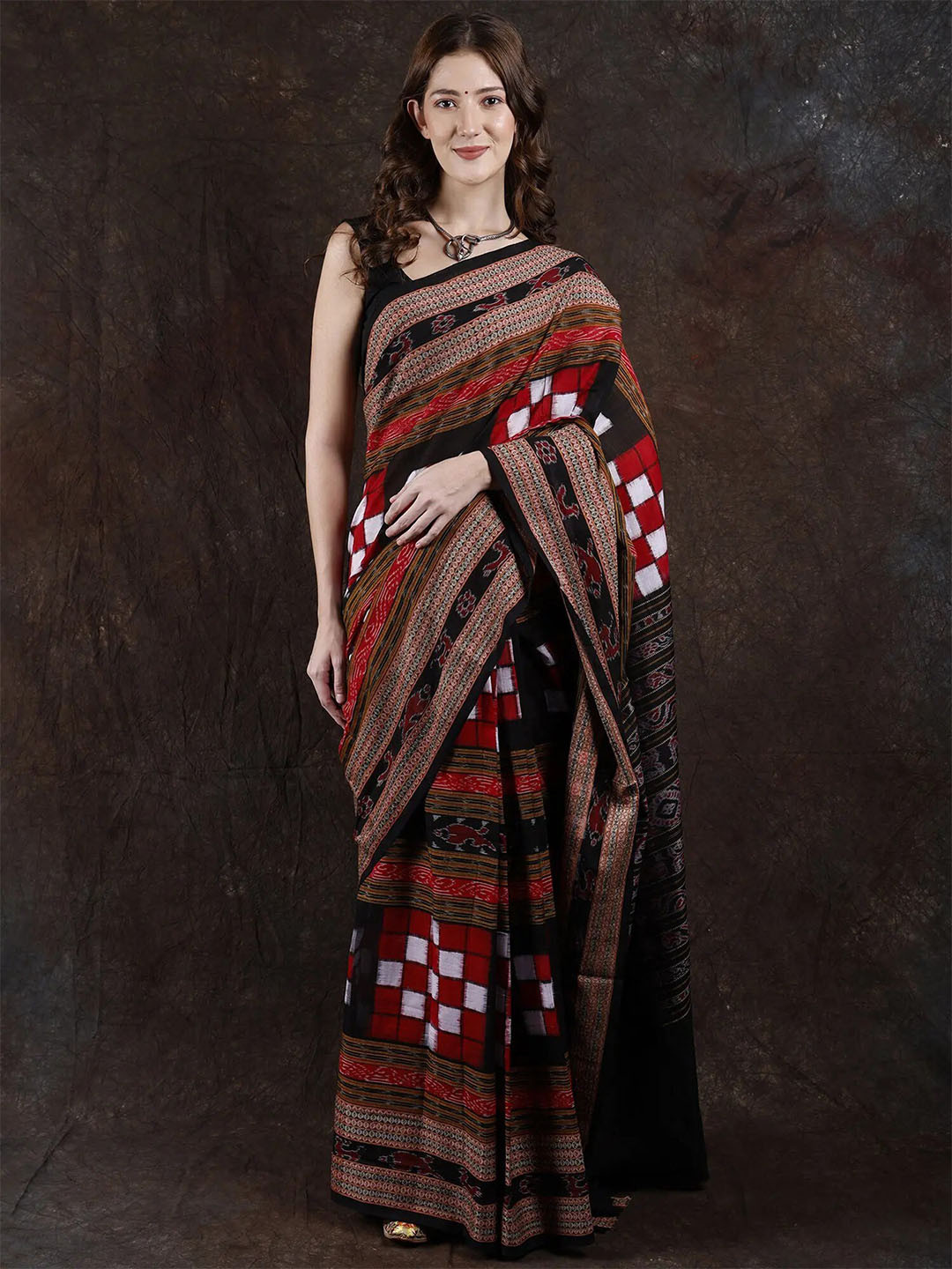 

Exotic India Pure Cotton Ikat Saree, Black