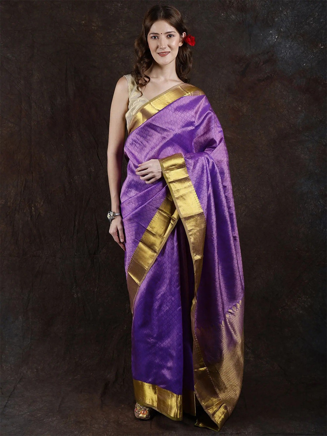 

Exotic India Woven Design Zari Pure Silk Saree, Violet