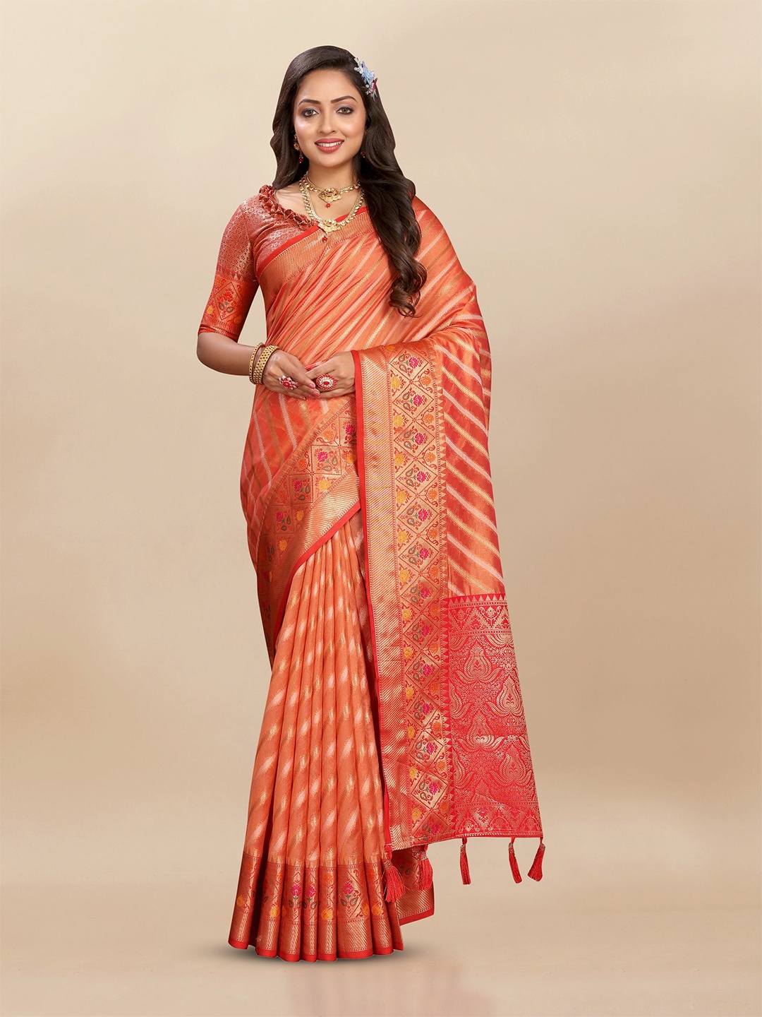 

Ekta Textiles Zari Woven Design Banarasi Saree, Orange