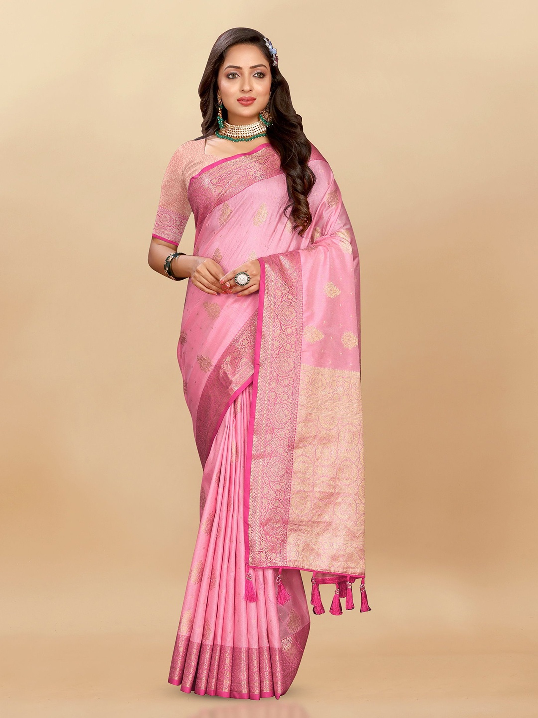 

Ekta Textiles Woven Design Zari Pure Silk Banarasi Saree, Pink
