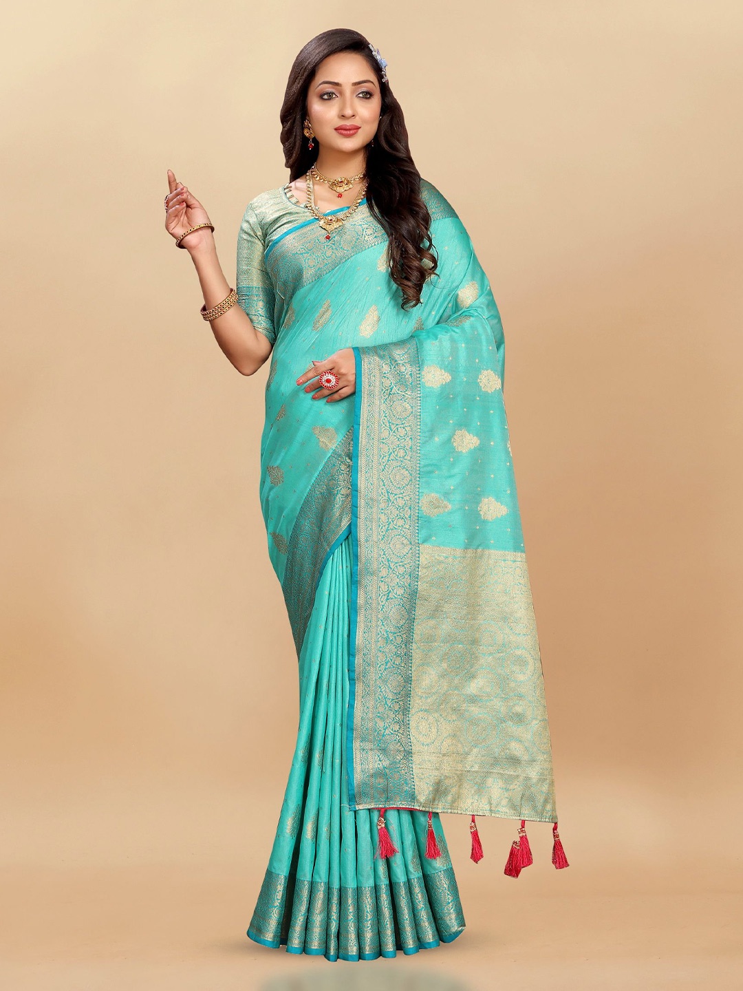 

Ekta Textiles Woven Design Zari Pure Silk Banarasi Saree, Turquoise blue