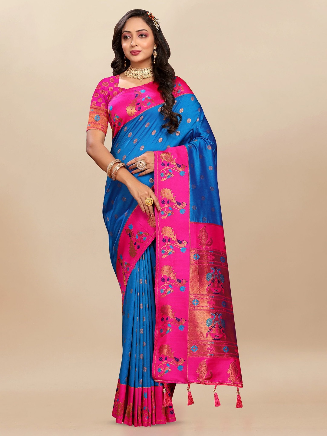 

Ekta Textiles Woven Design Zari Pure Silk Paithani Saree, Blue