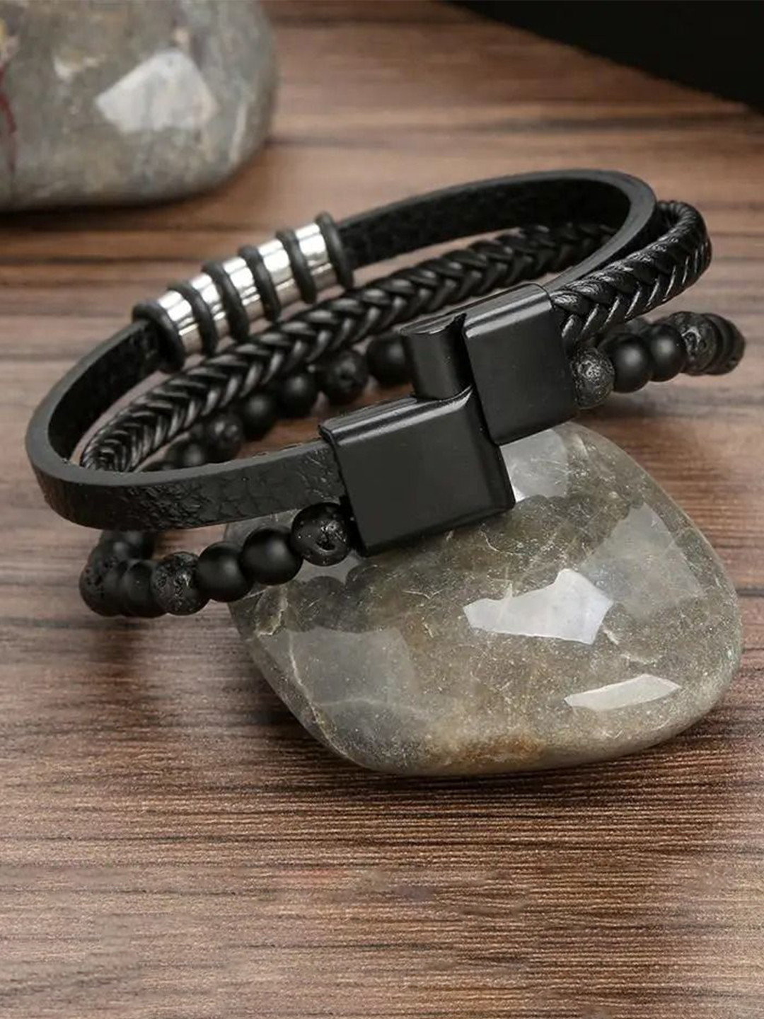 

VIEN Men Leather Multistrand Bracelet, Black