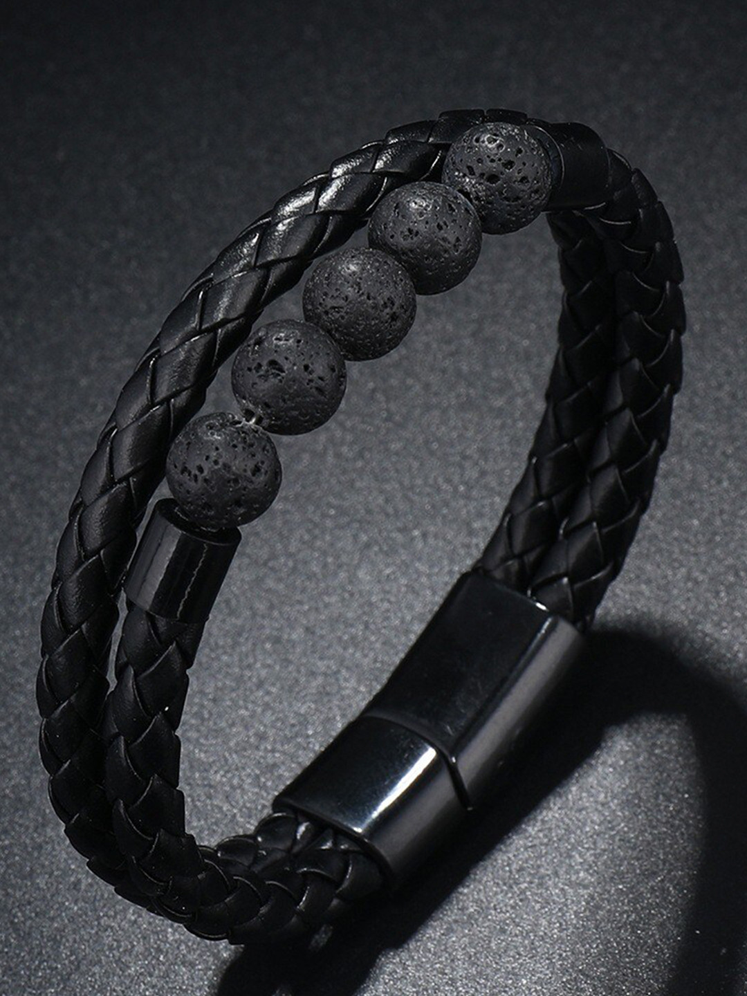 

VIEN Men Leather Multistrand Bracelet, Black