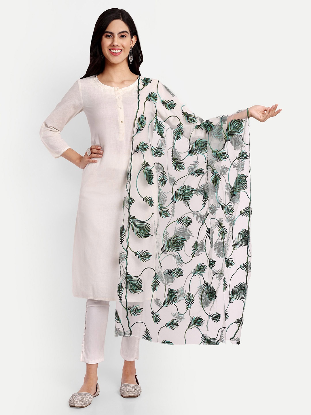 

KALINI Ethnic Motifs Embroidered Dupatta with Thread Work, Green