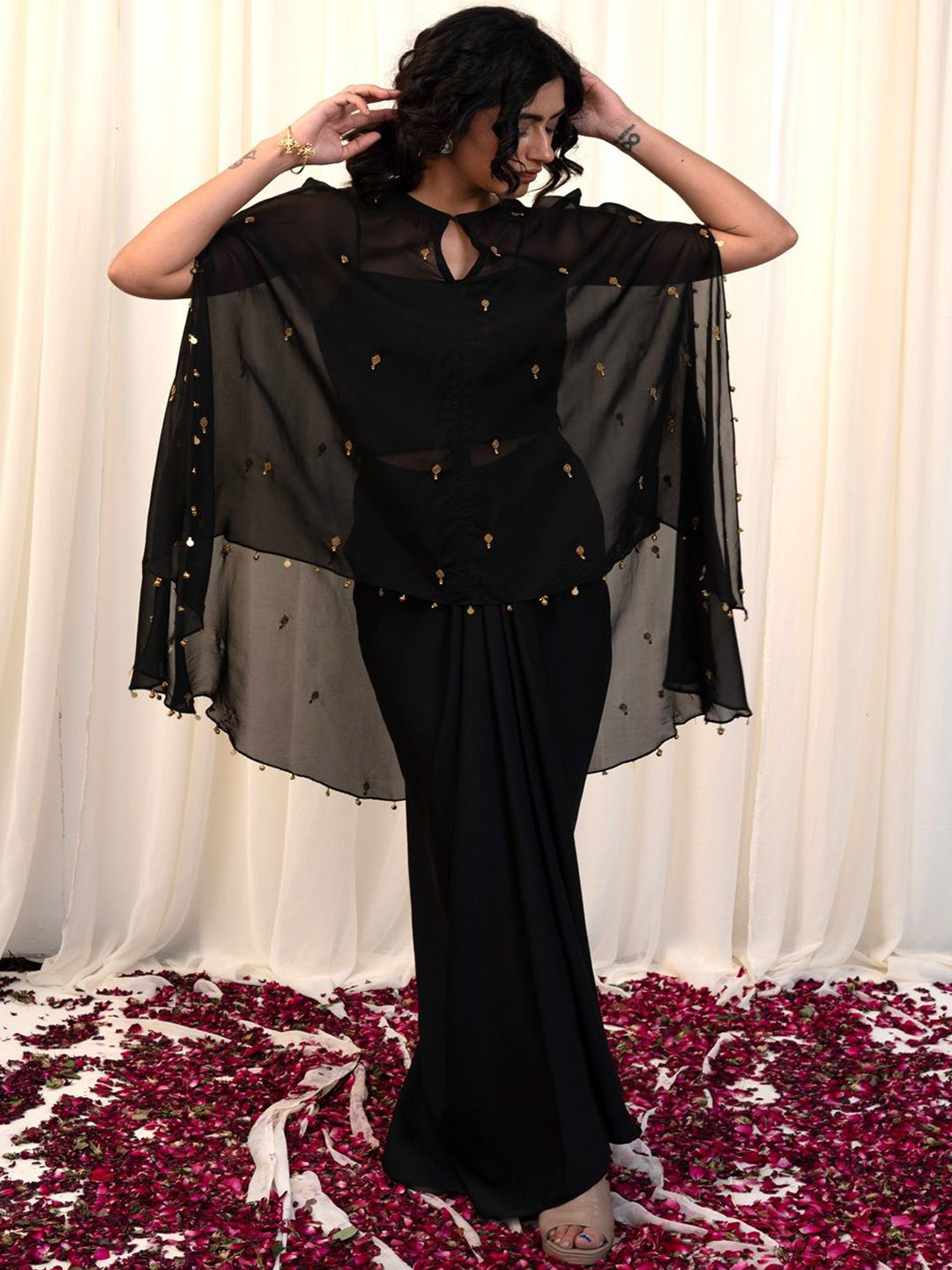 

RIRASA khatwa Shoulder Straps Party Crop Party Top With Skirt & Jacket, Black