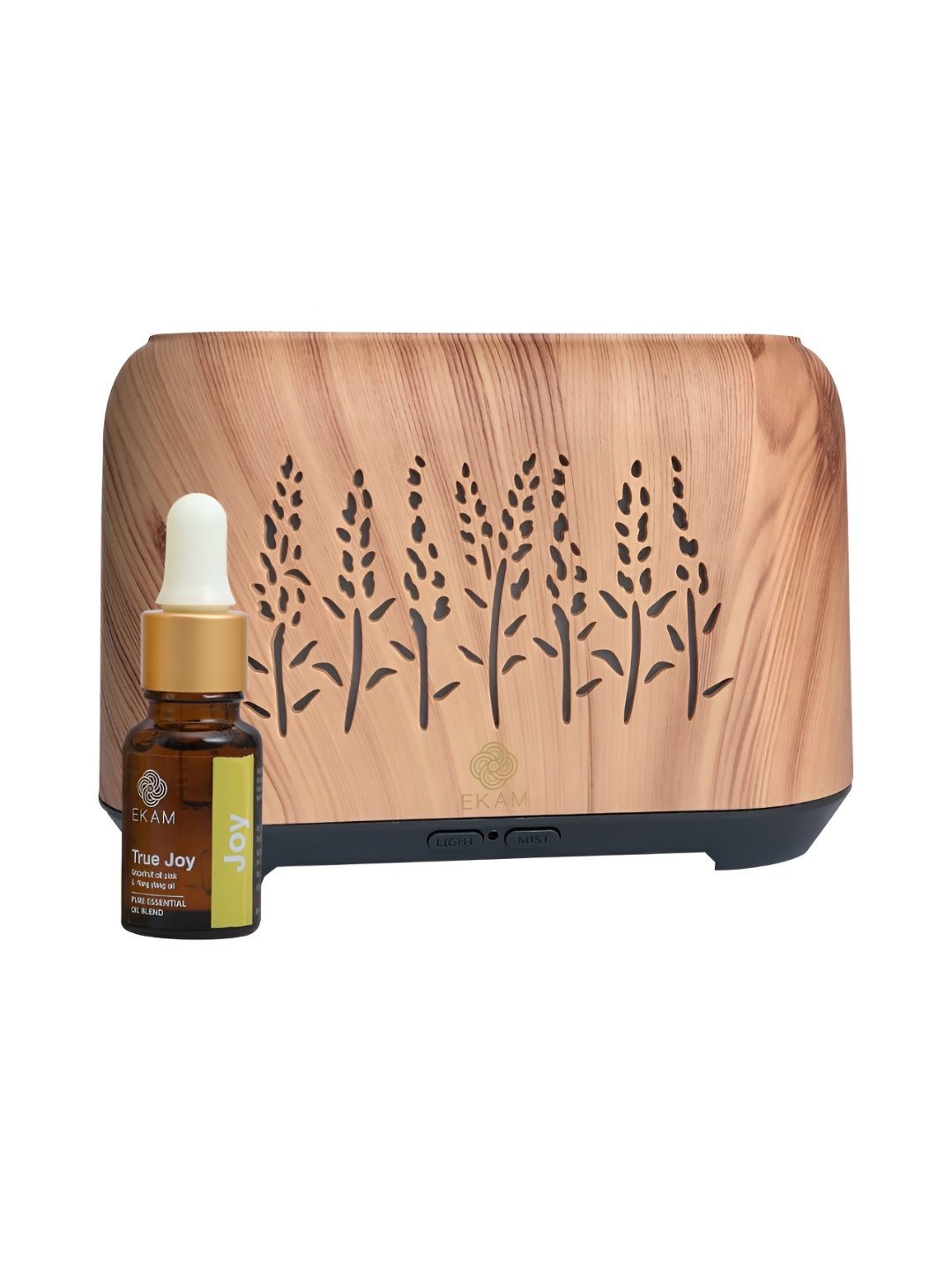 

Ekam Brown Aroma Diffuser Cool Mist Humidifier With Be Calm Wellness Oil Blend, Tan