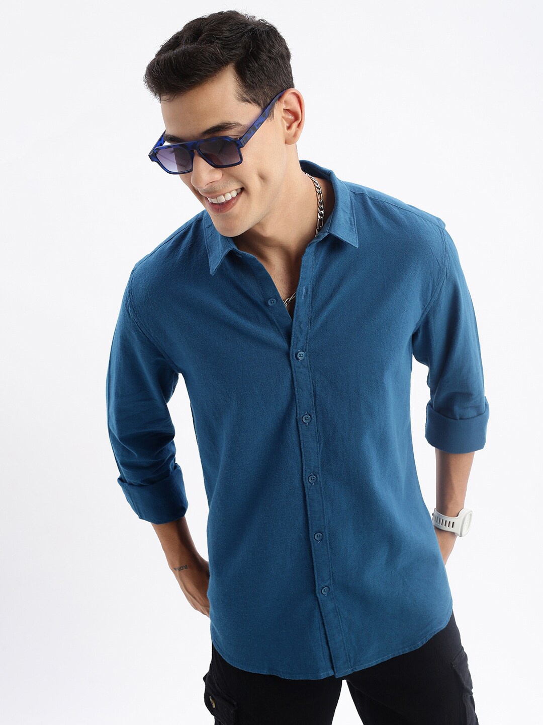 

SHOWOFF Standard Slim Fit Cotton Casual Shirt, Teal