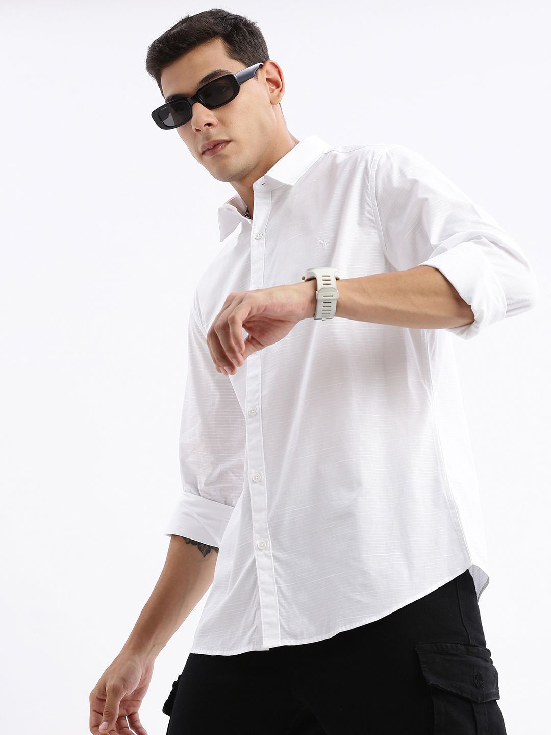 

SHOWOFF Standard Slim Fit Opaque Cotton Casual Shirt, White