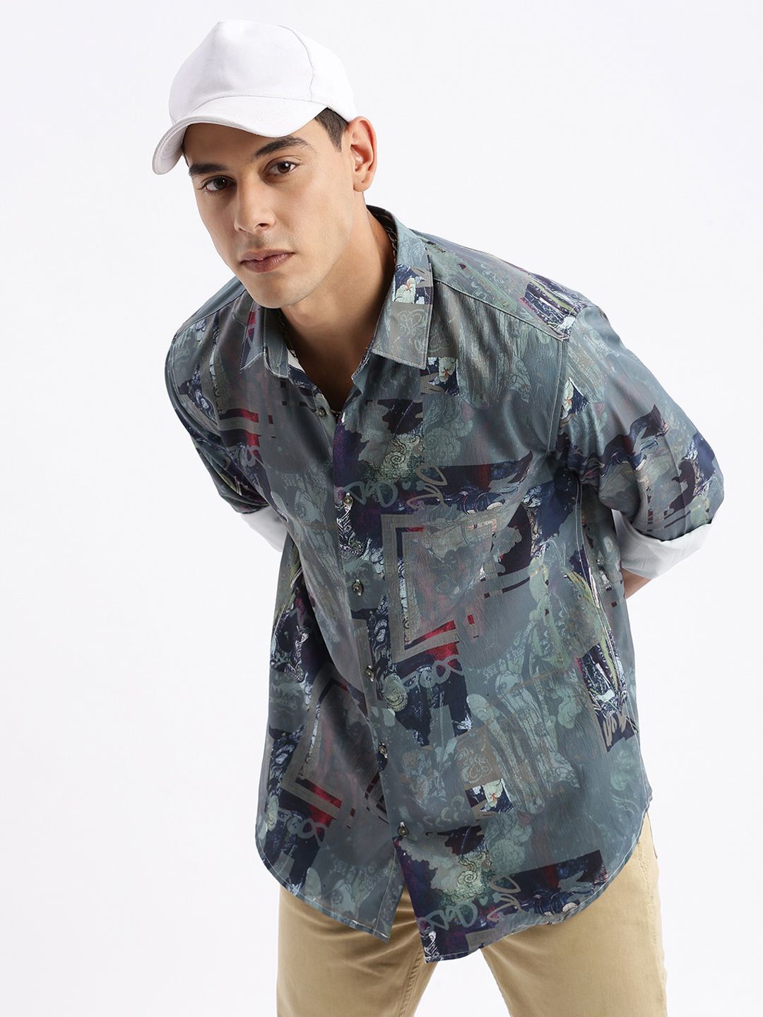 

SHOWOFF Standard Slim Fit Abstract Printed Casual Shirt, Grey
