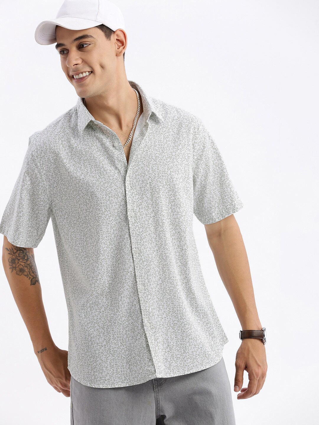 

SHOWOFF Standard Slim Fit Floral Printed Cotton Casual Shirt, White