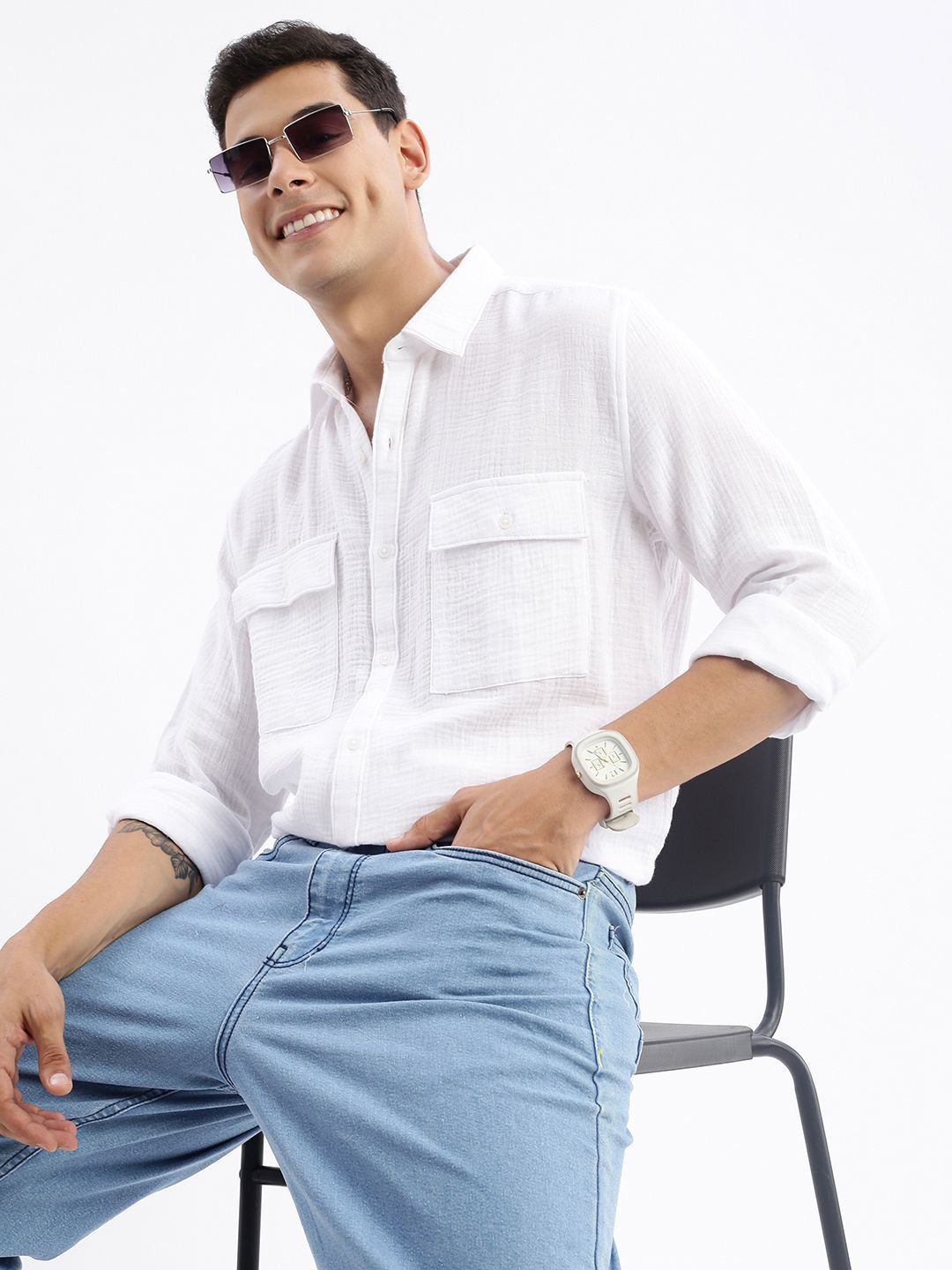 

SHOWOFF Standard Slim Fit Cotton Casual Shirt, White
