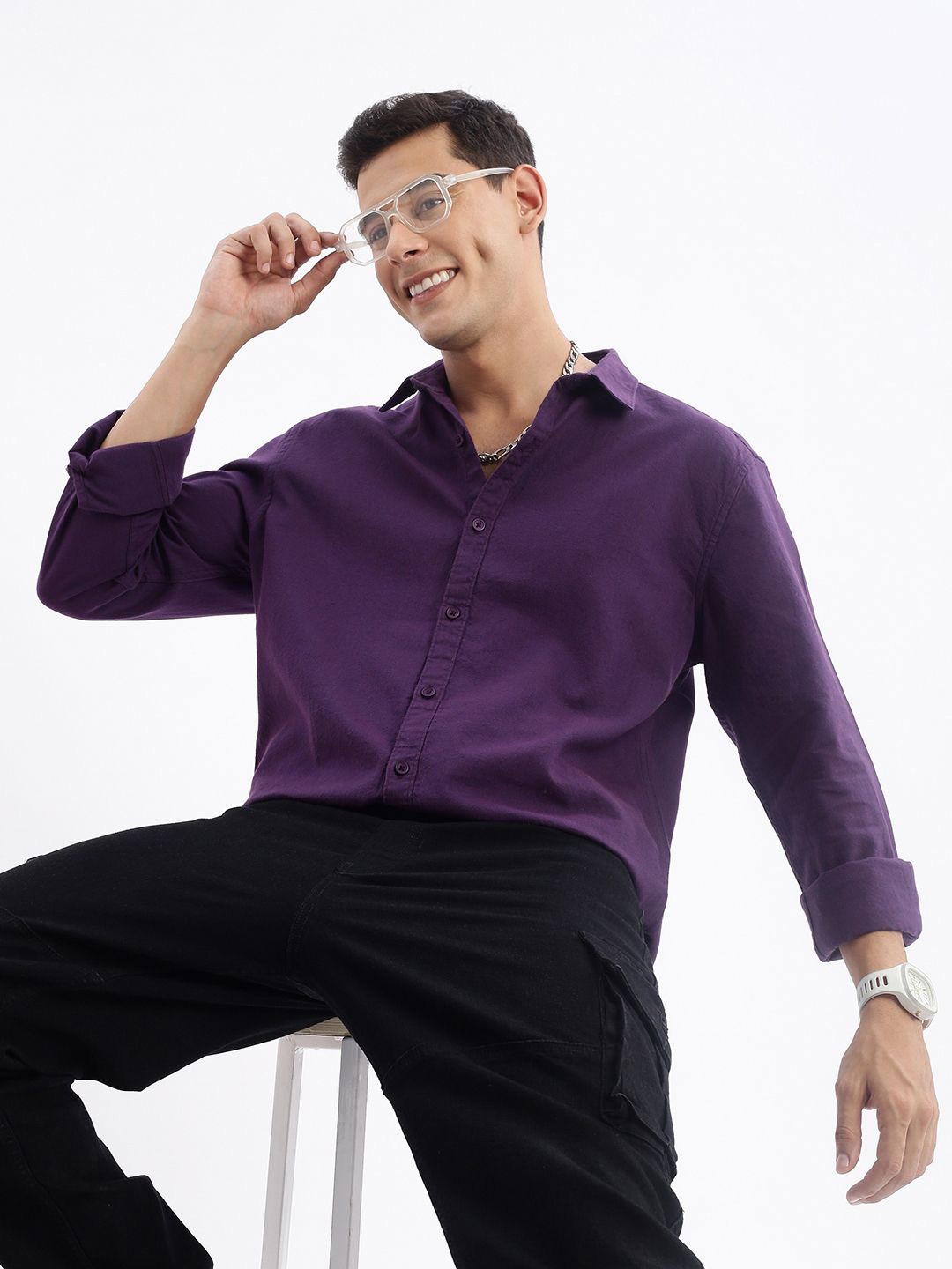 

SHOWOFF Standard Slim Fit Cotton Casual Shirt, Purple