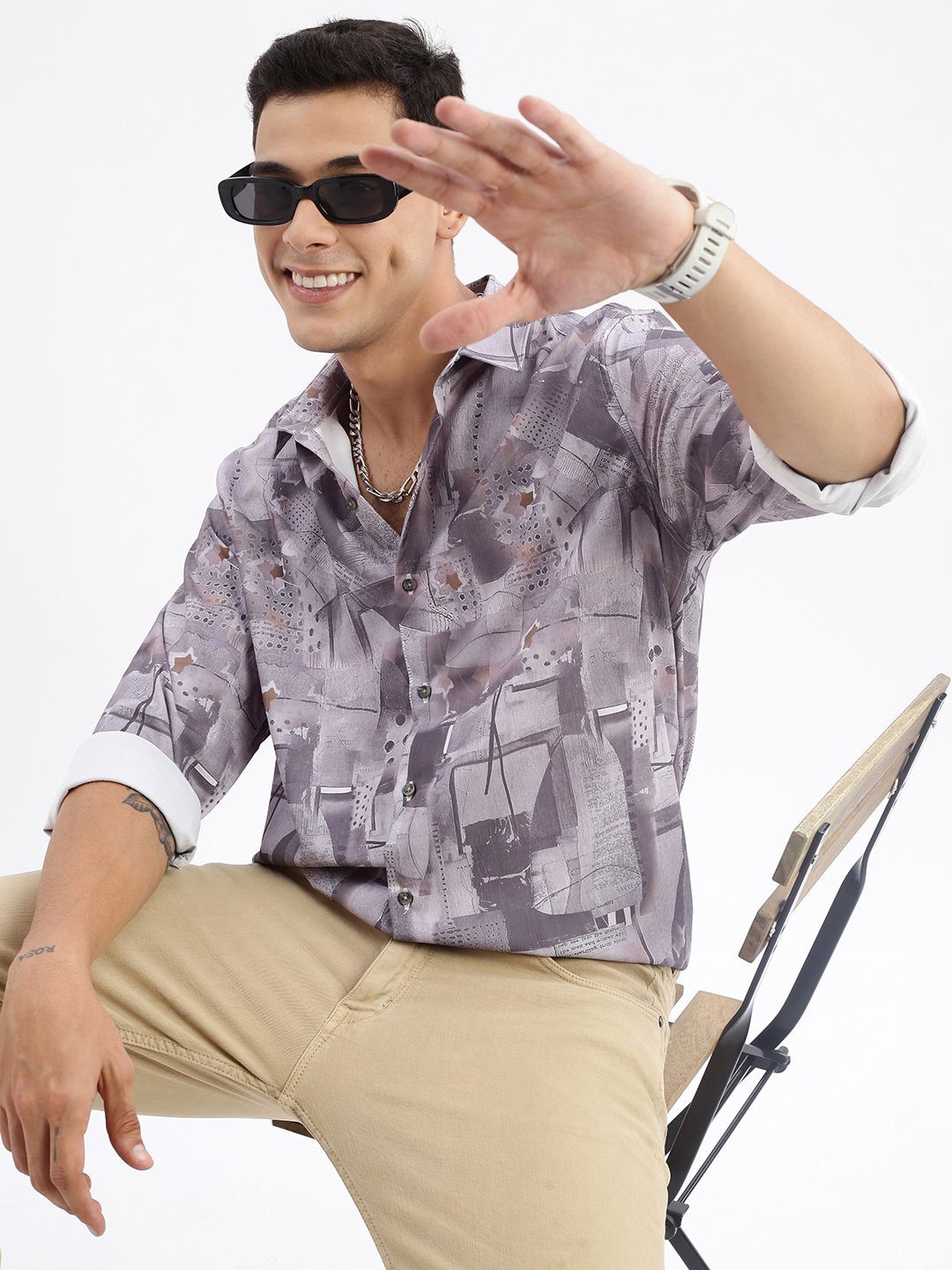 

SHOWOFF Standard Slim Fit Printed Casual Shirt, Lavender
