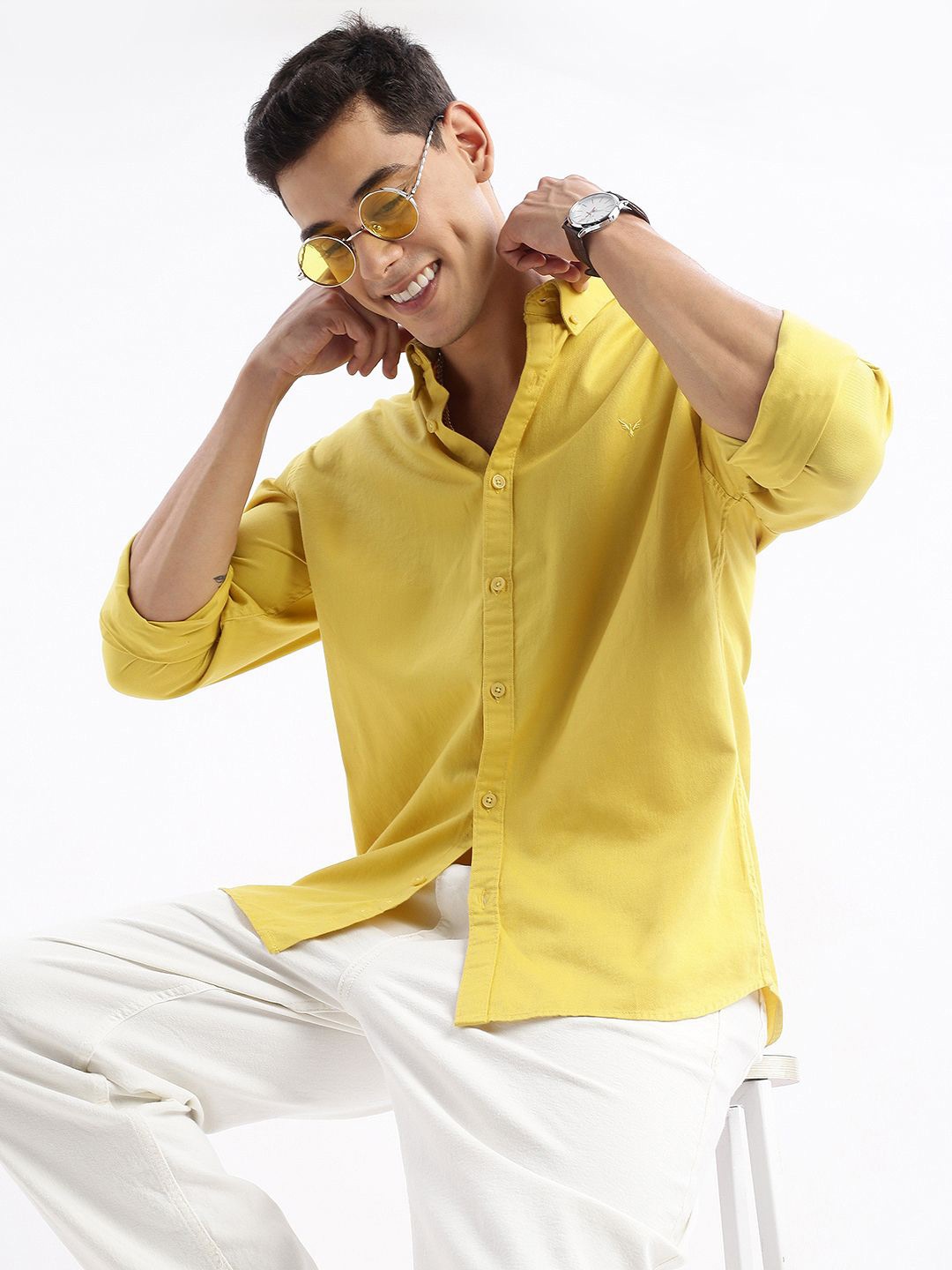 

SHOWOFF Standard Slim Fit Cotton Casual Shirt, Yellow