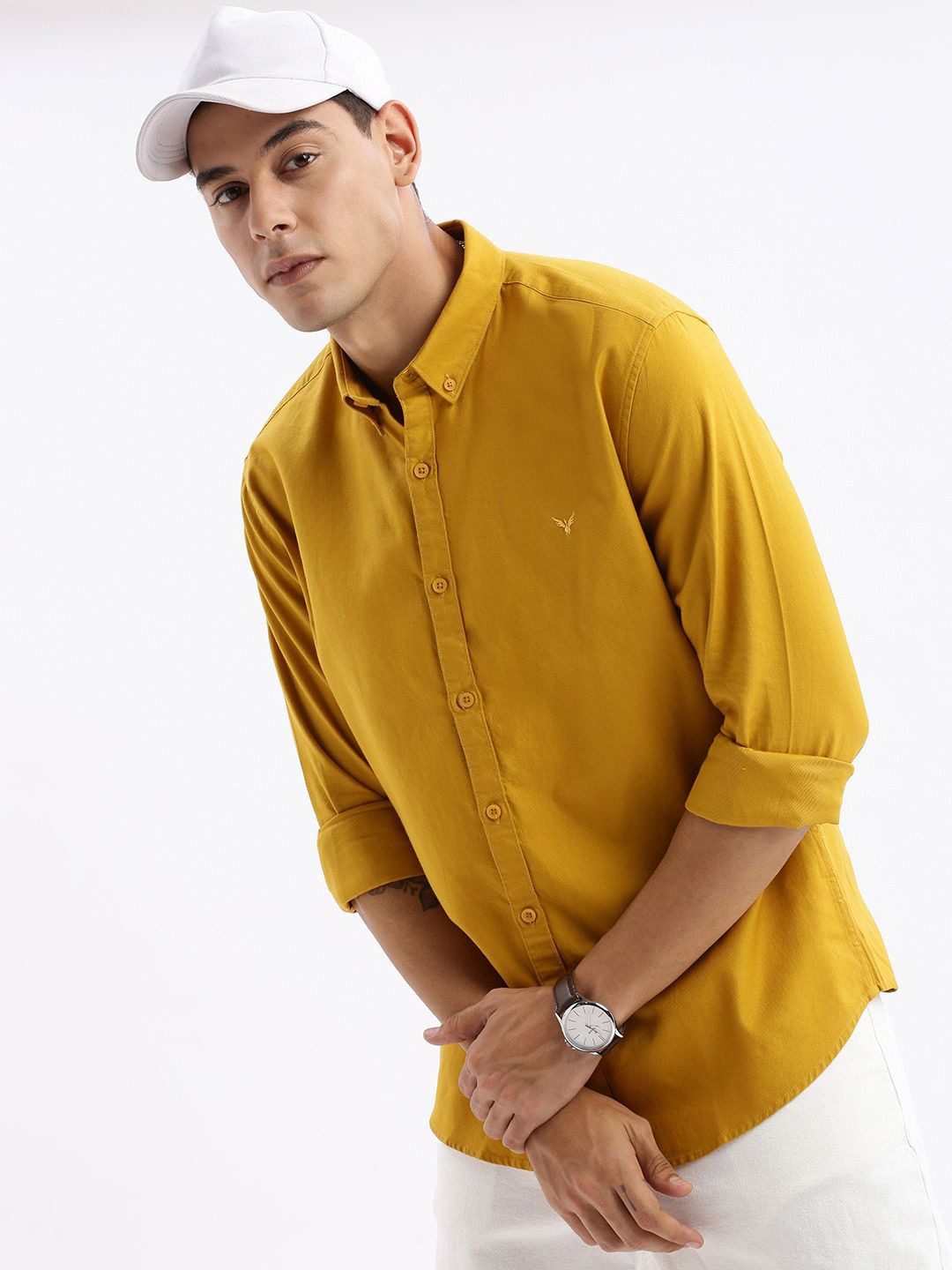 

SHOWOFF Standard Slim Fit Cotton Casual Shirt, Mustard