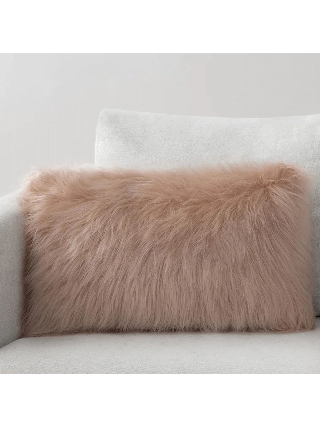 

MONKDECOR Beige 2 Pieces Rectangle Fur Cushion Covers