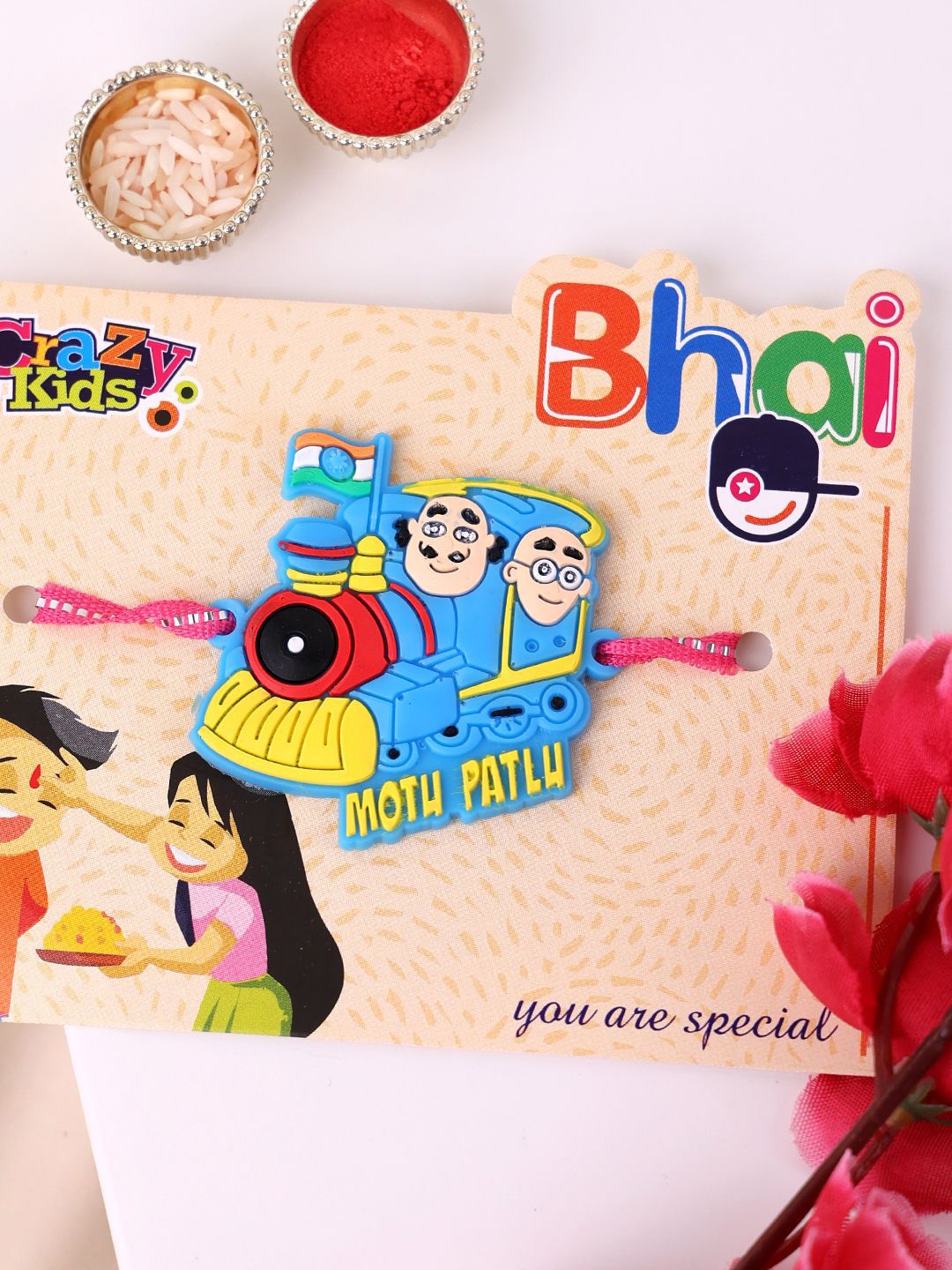 

PANASH Motu Patlu Shaped Rakhi WIth Roli Chawal, Blue