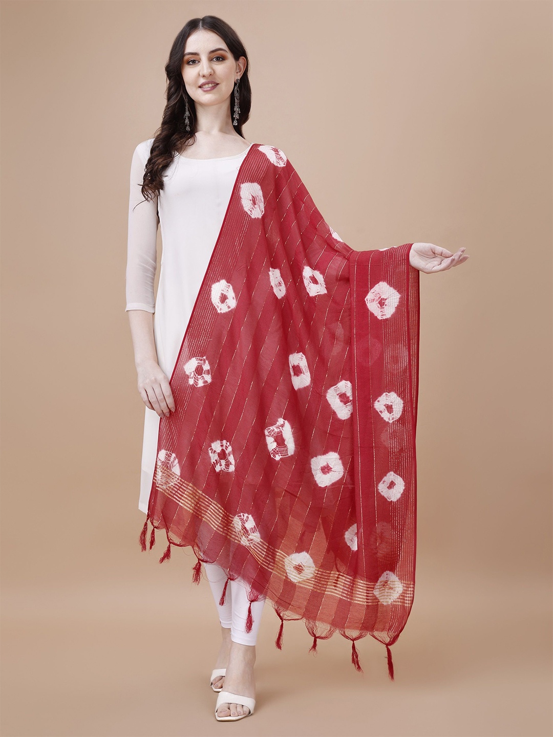 

KALINI Dyed Tie and Dye Dupatta, Red