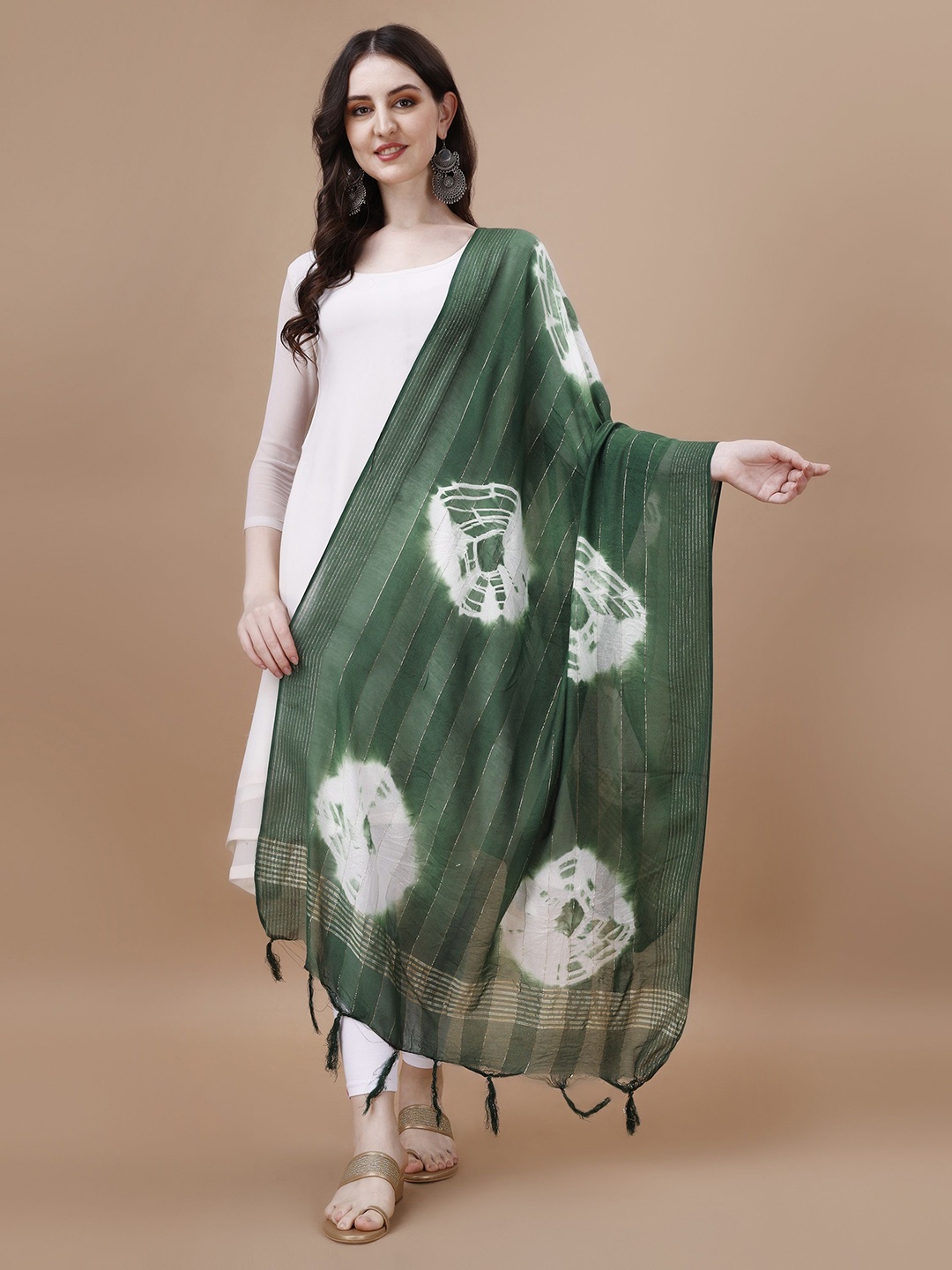 

KALINI Printed Bandhani Dupatta, Green