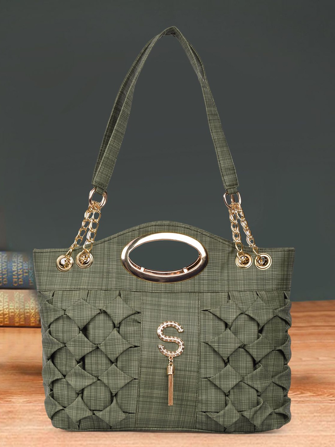 

PARSLEY Textured Self Design Structured Handheld Bag, Green