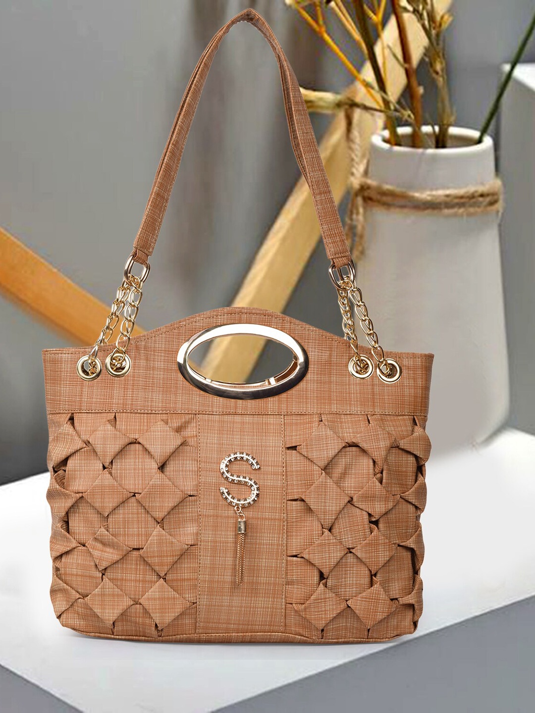 

PARSLEY Structured Handheld Bag with Textured, Tan
