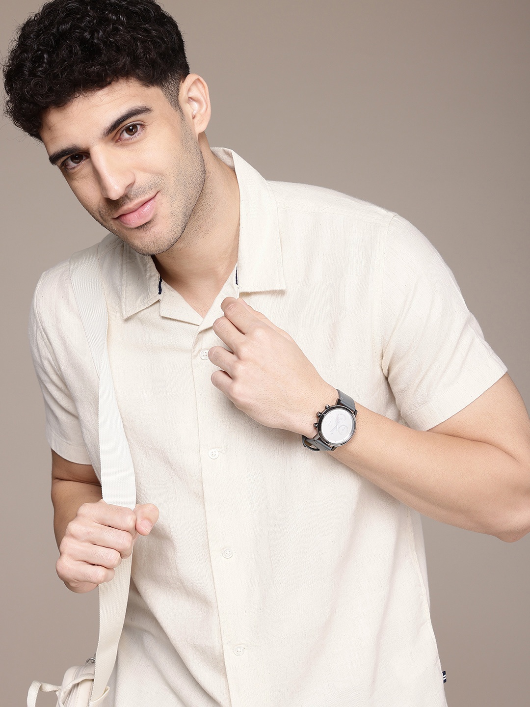 

Nautica Regular Fit Cotton Linen Casual Shirt, Beige