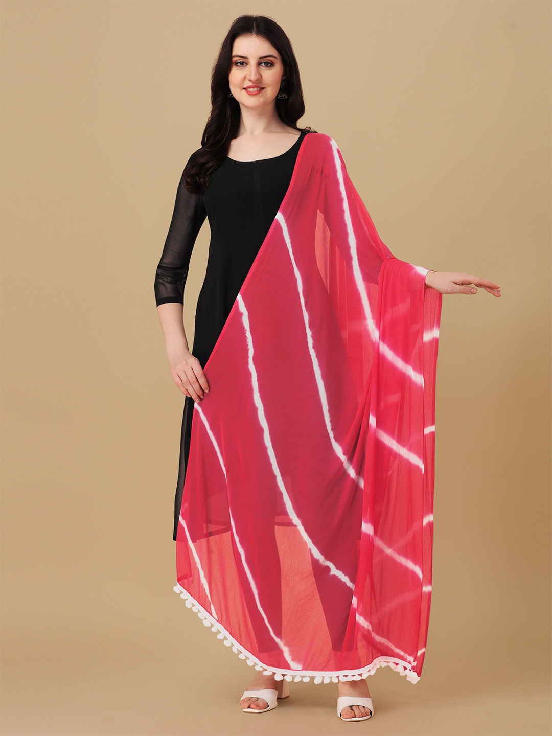 

KALINI Printed Leheriya Dupatta, Peach