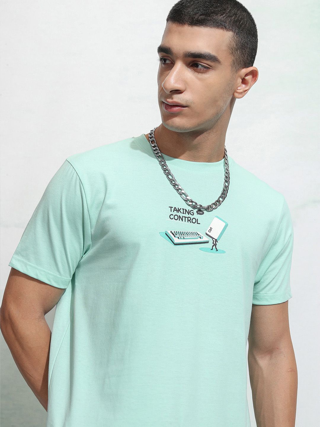HIGHLANDER Men Typography Printed Round Neck T-shirt, Sea green