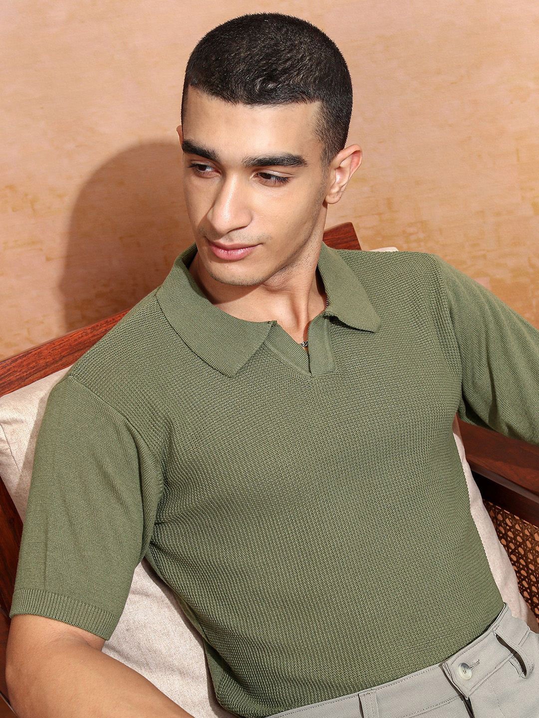 

HIGHLANDER Men Relaxed Fit Half Sleeve Polo Collar Cotton T- Shirt, Olive