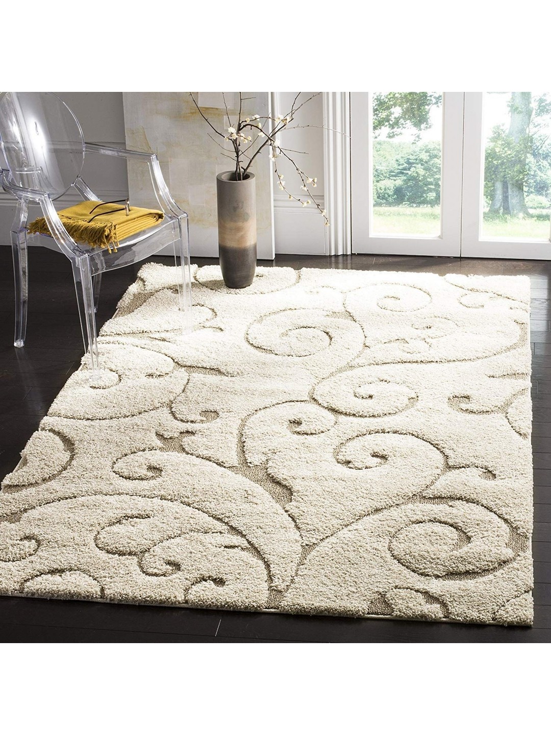 

IMRA CARPET Beige Floral Shaggy Carpet