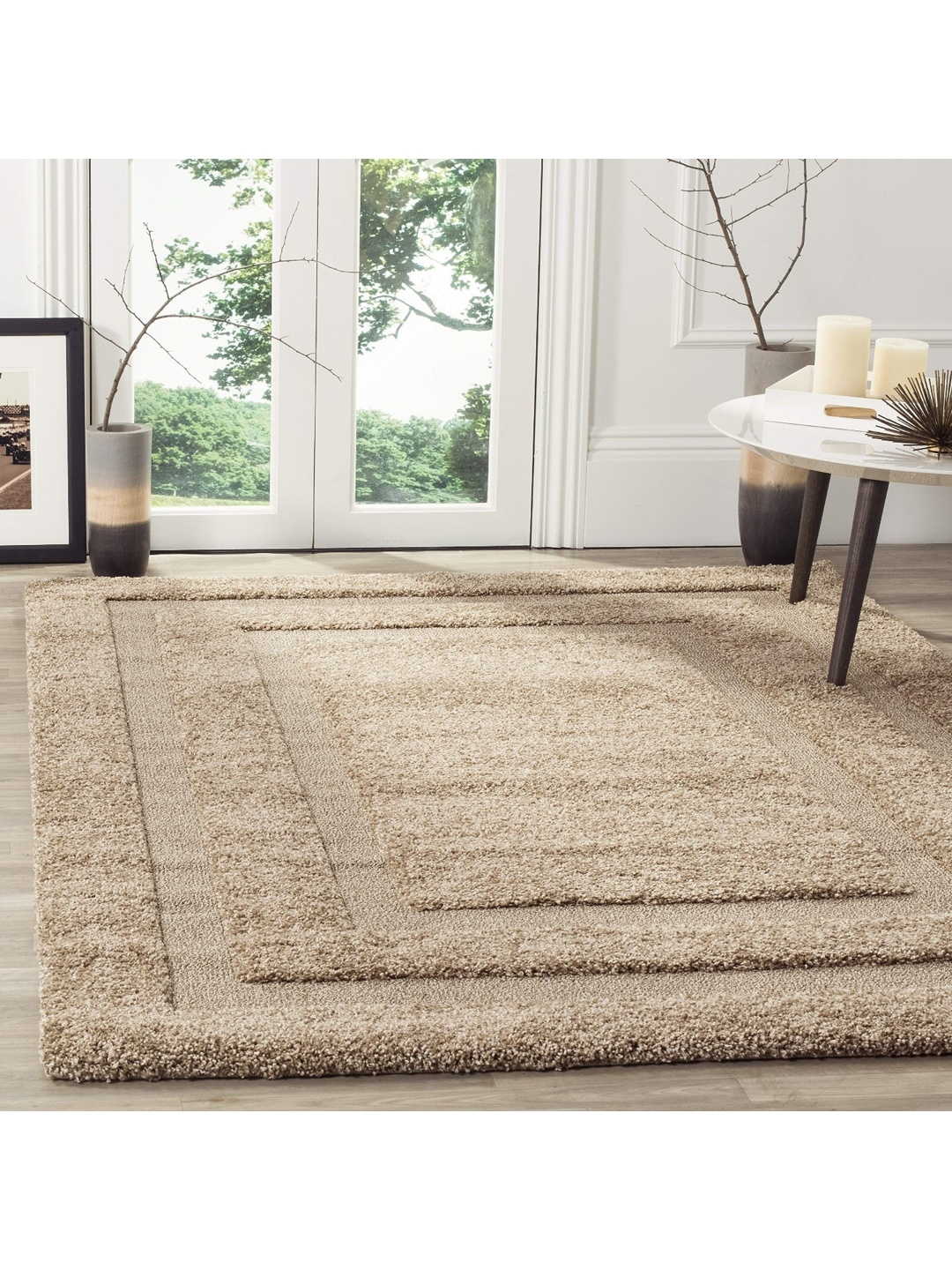 

IMRA CARPET Beige Geometric Shaggy Carpet