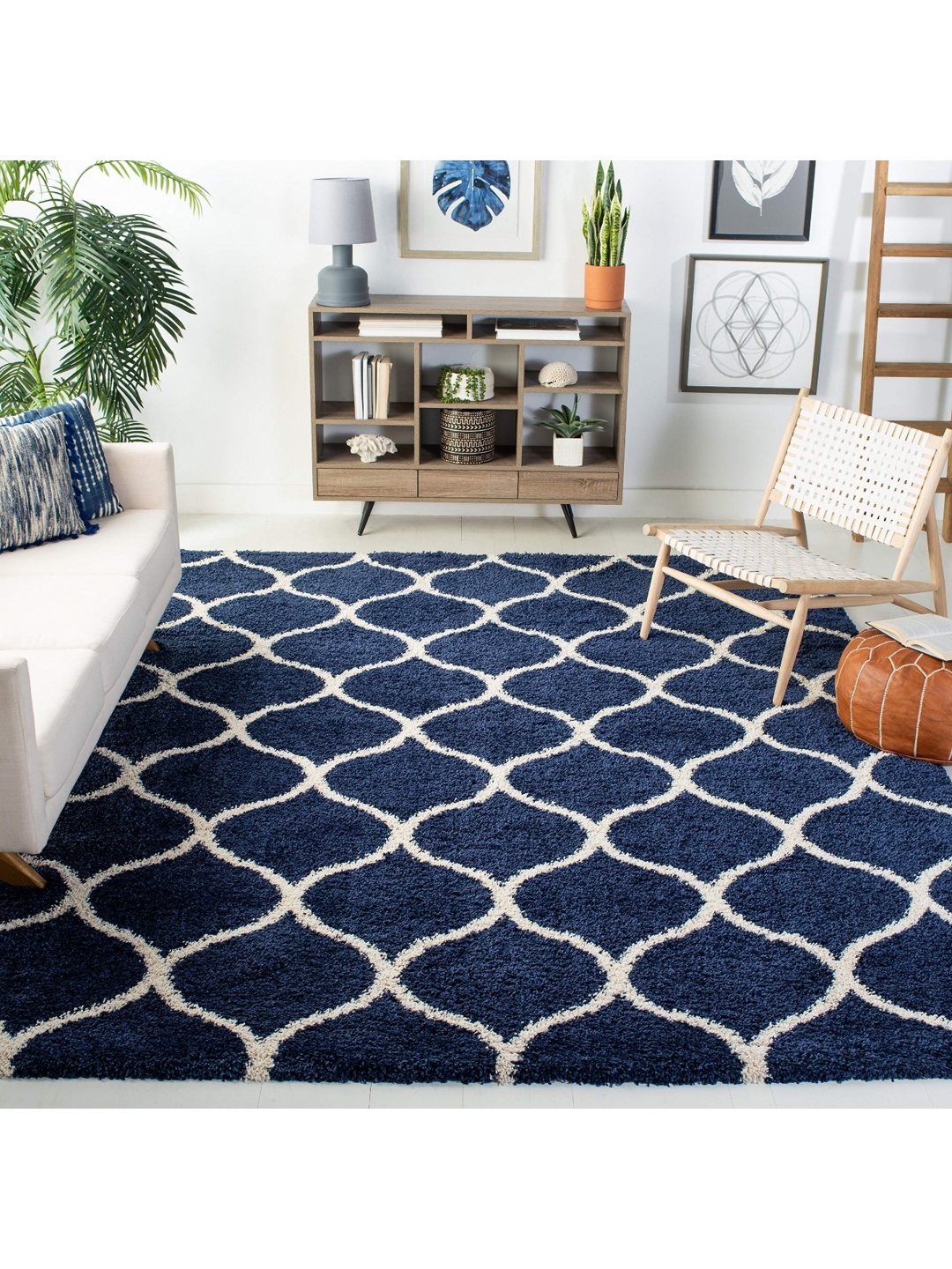 

IMRA CARPET Blue & White Geometric Shaggy Carpet