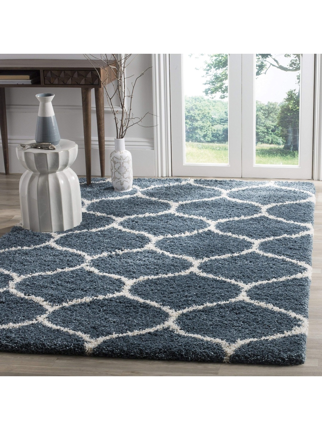 

IMRA CARPET Turquoise Blue Geometric Shaggy Carpet