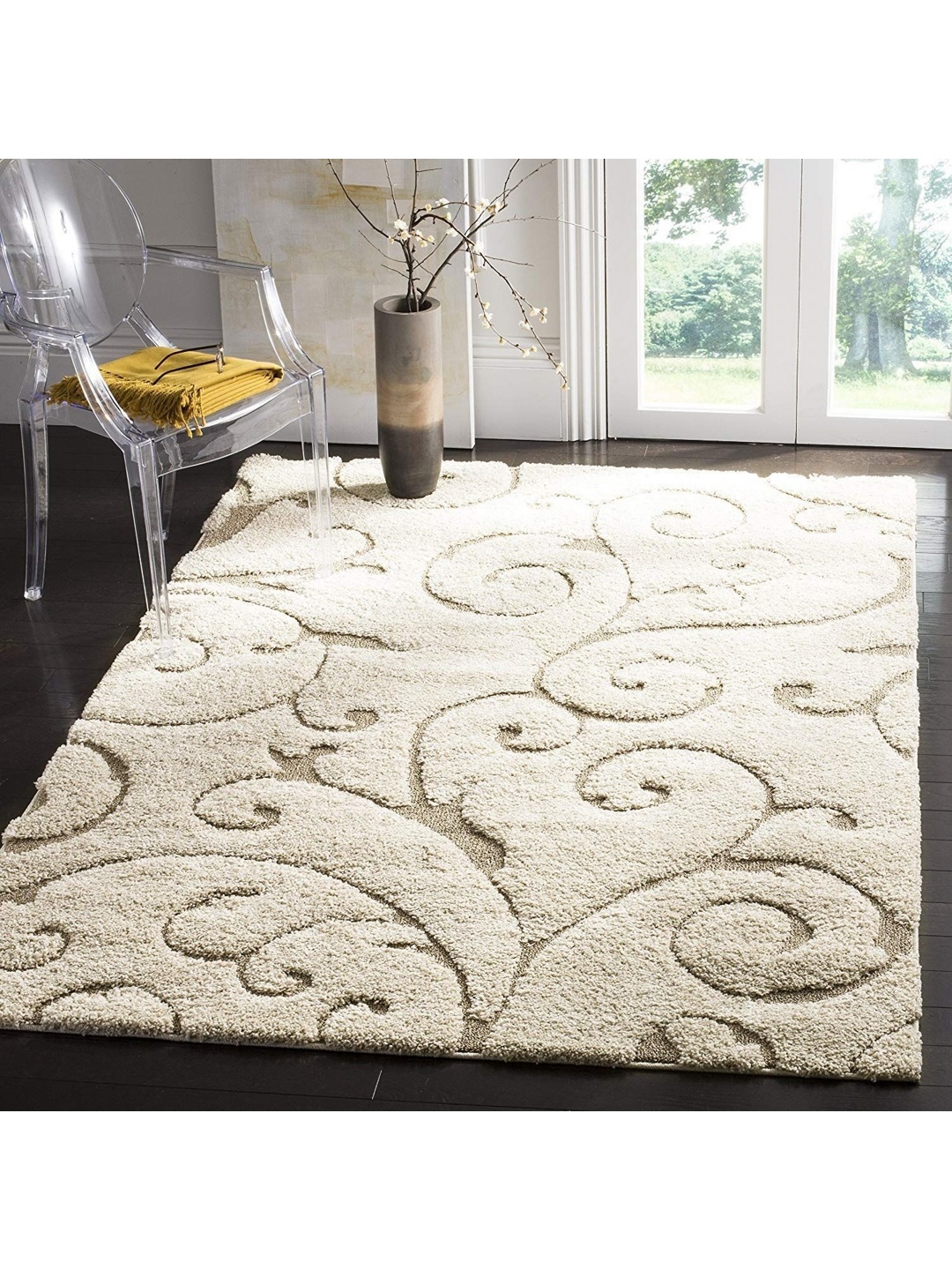 

IMRA CARPET Beige & Grey Floral Shaggy Carpet