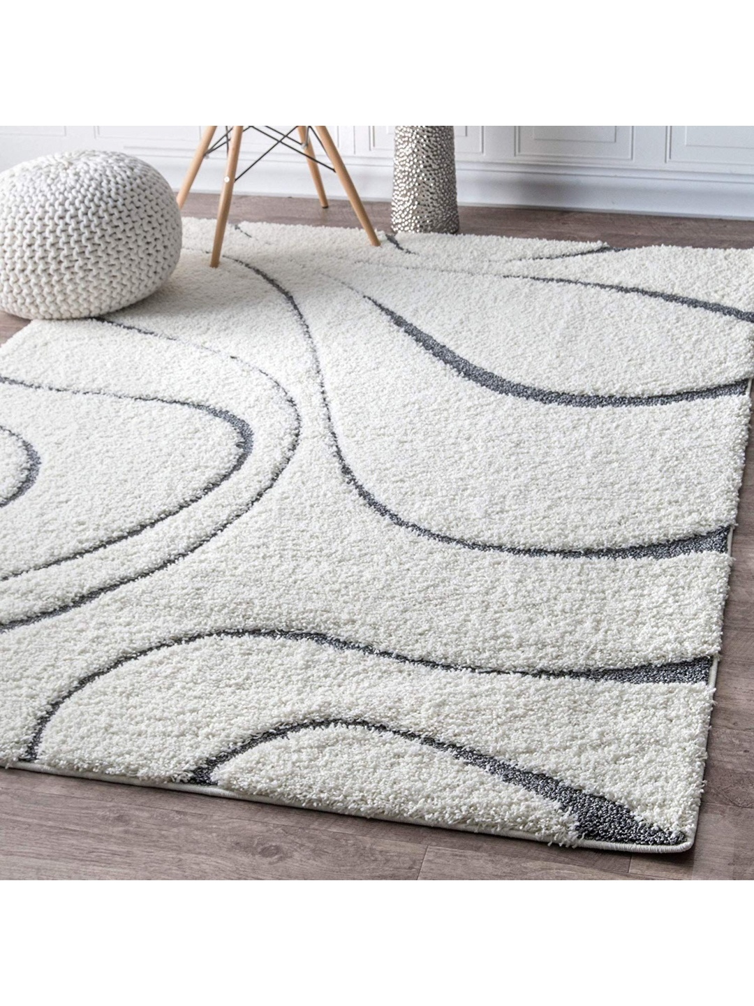 

IMRA CARPET Grey & White Geometric Shaggy Carpet