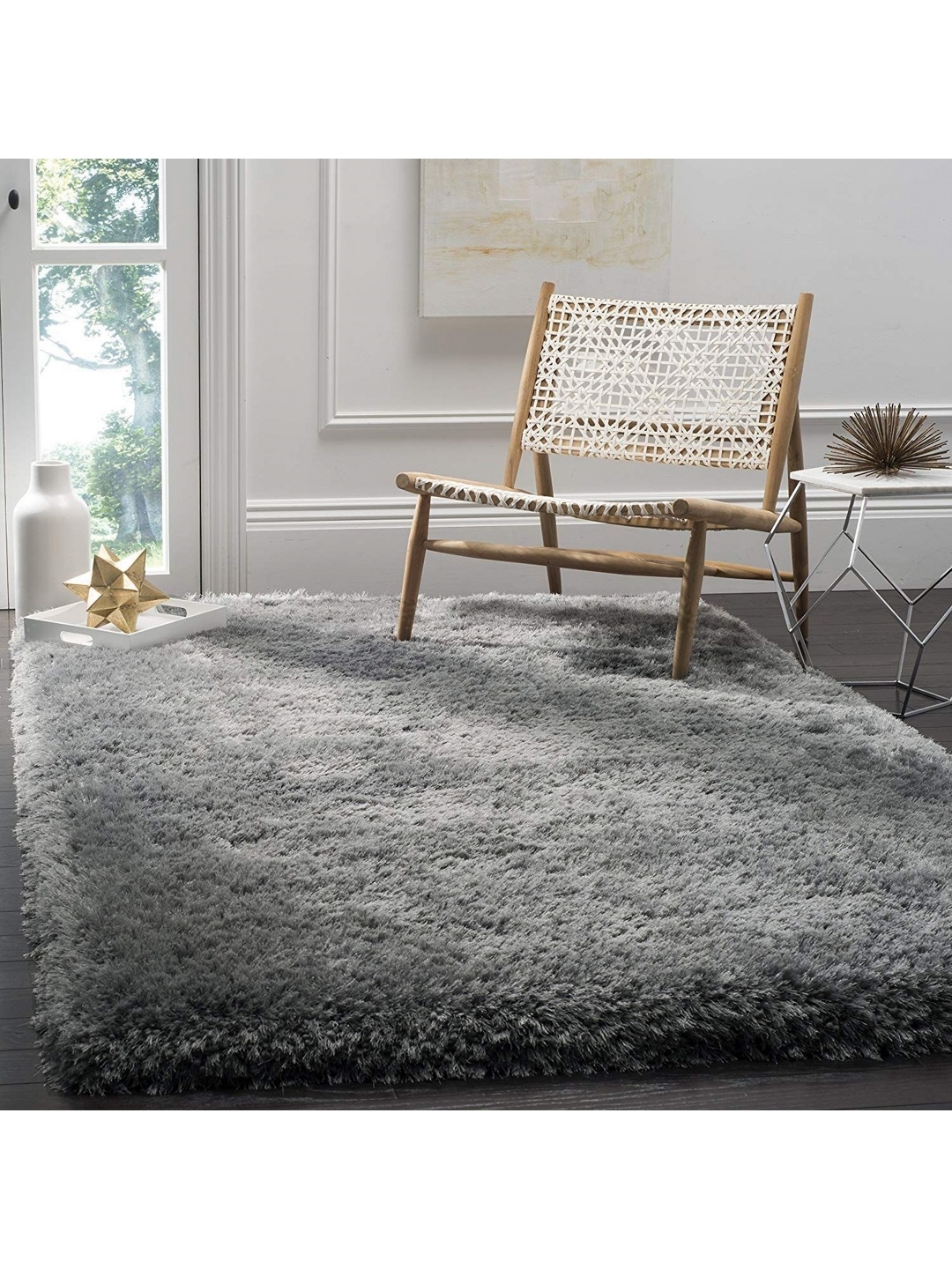 

IMRA CARPET Silver-Toned Textured Shaggy Carpet