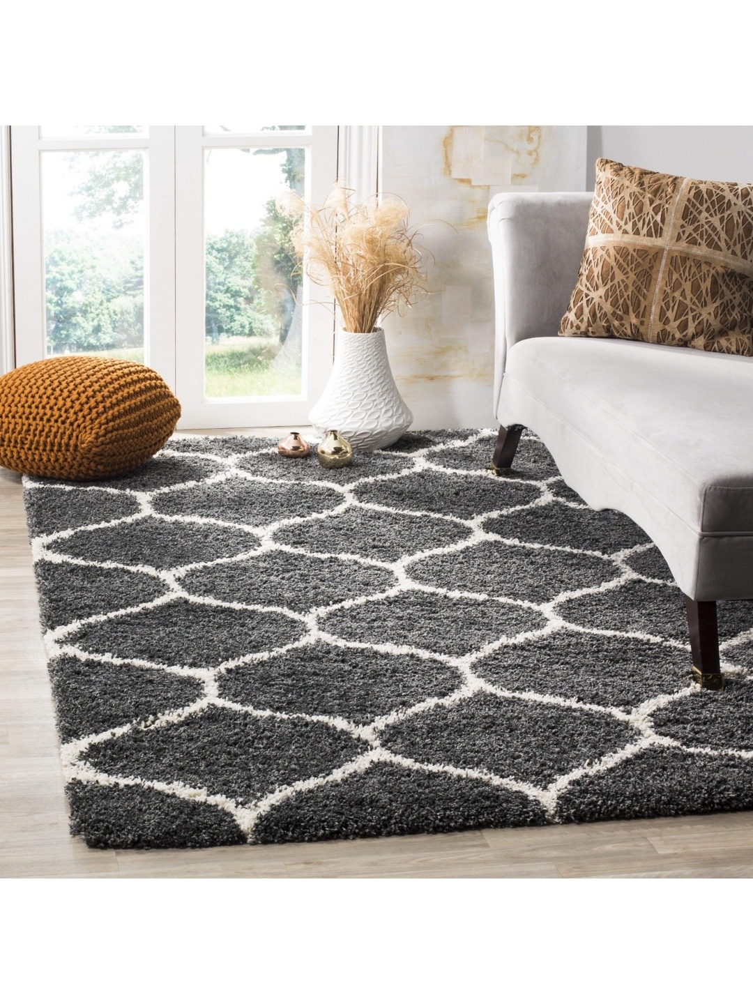 

IMRA CARPET Grey Floral Shaggy Carpet