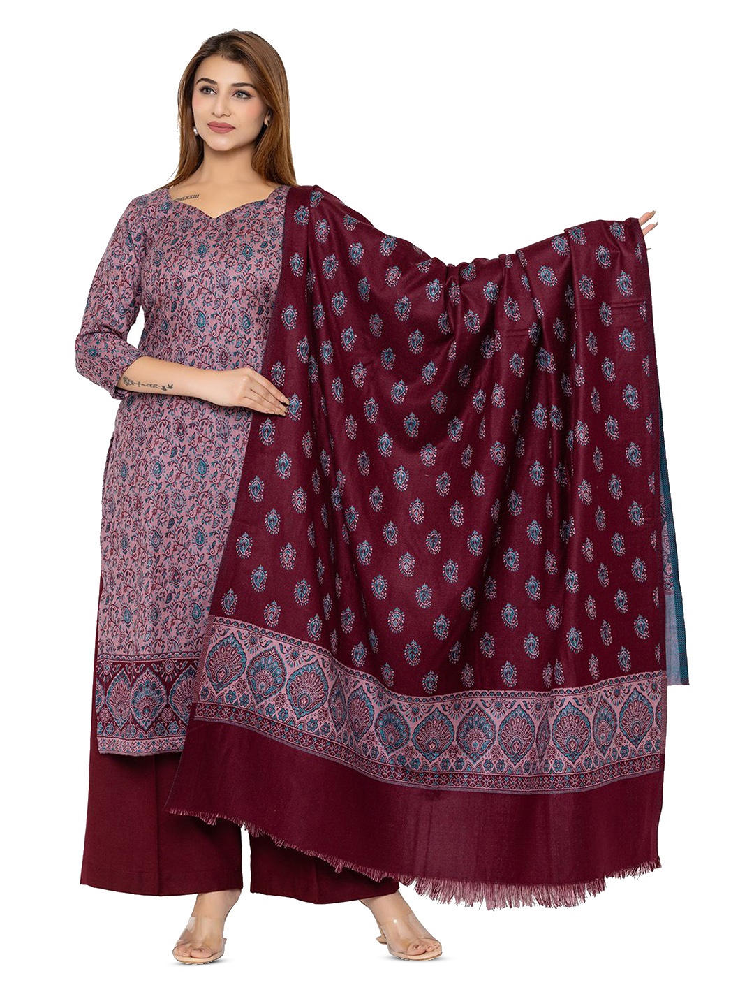 

FEMLOOM Paisley Printed Woolen Unstitched Dress Material, Purple