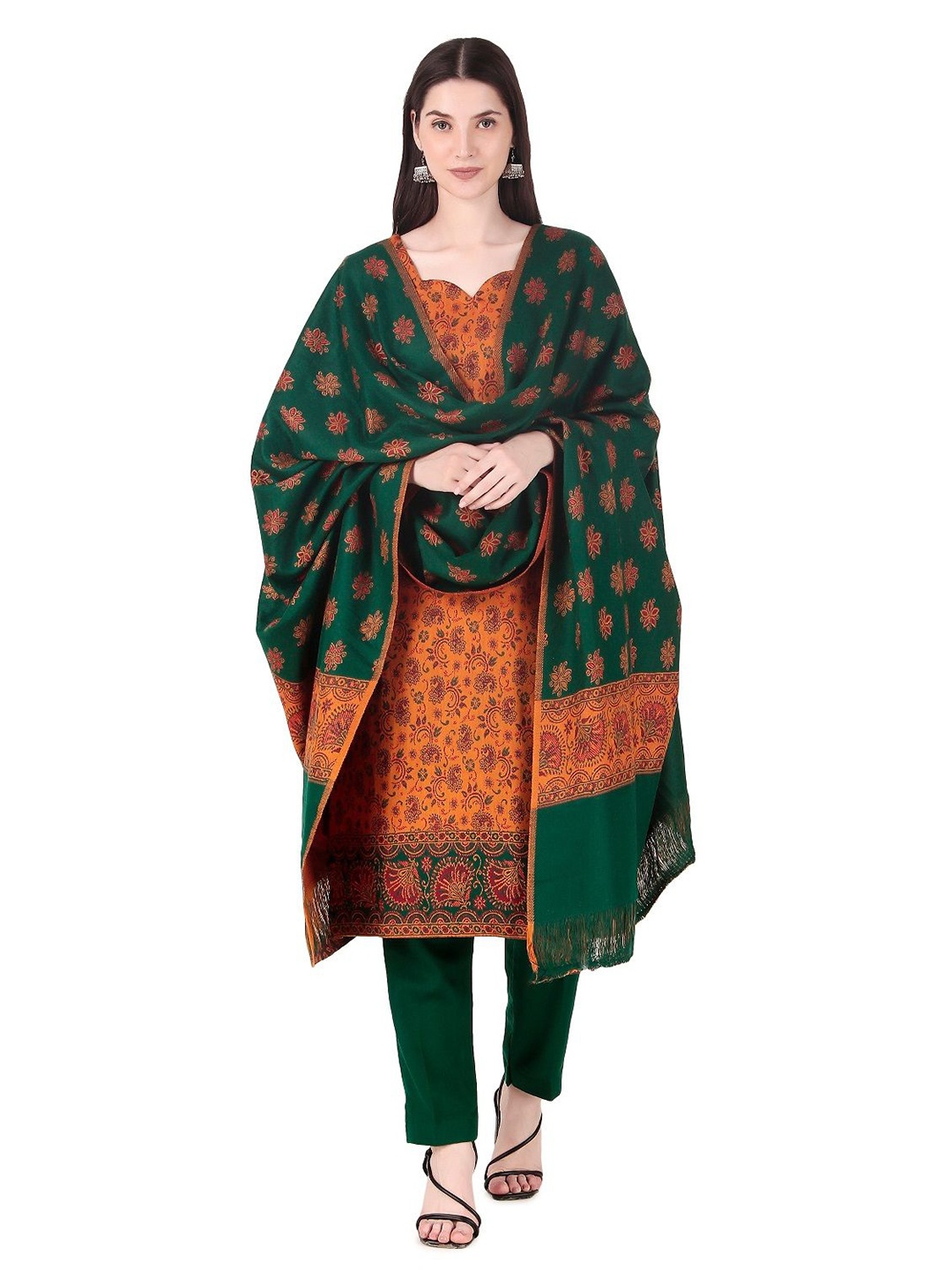 FEMLOOM Paisley Printed Woolen Unstitched Dress Material, Mustard