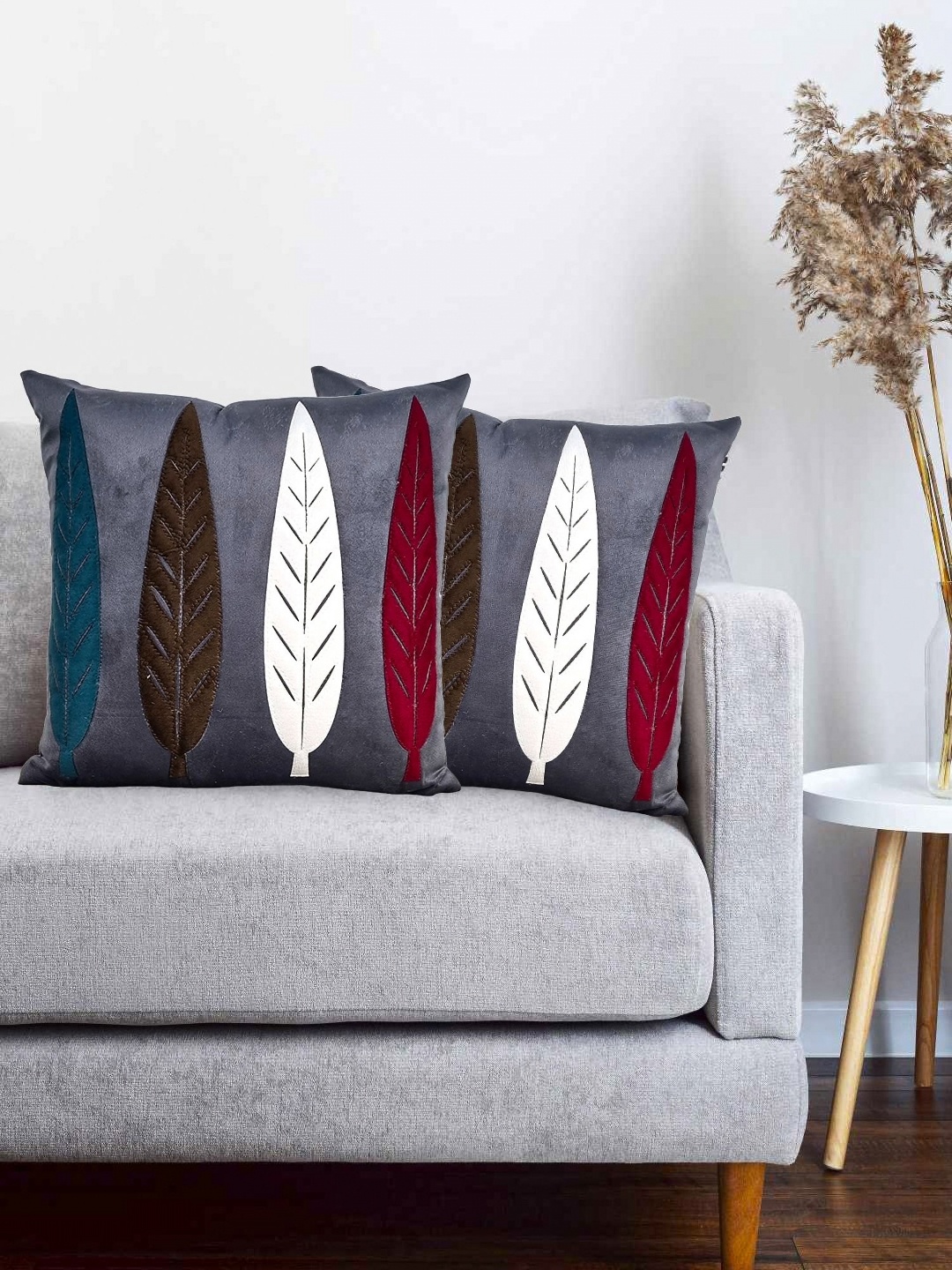 

Vinayaka Fab Grey 2 Pieces Floral Velvet Square Cushion Covers