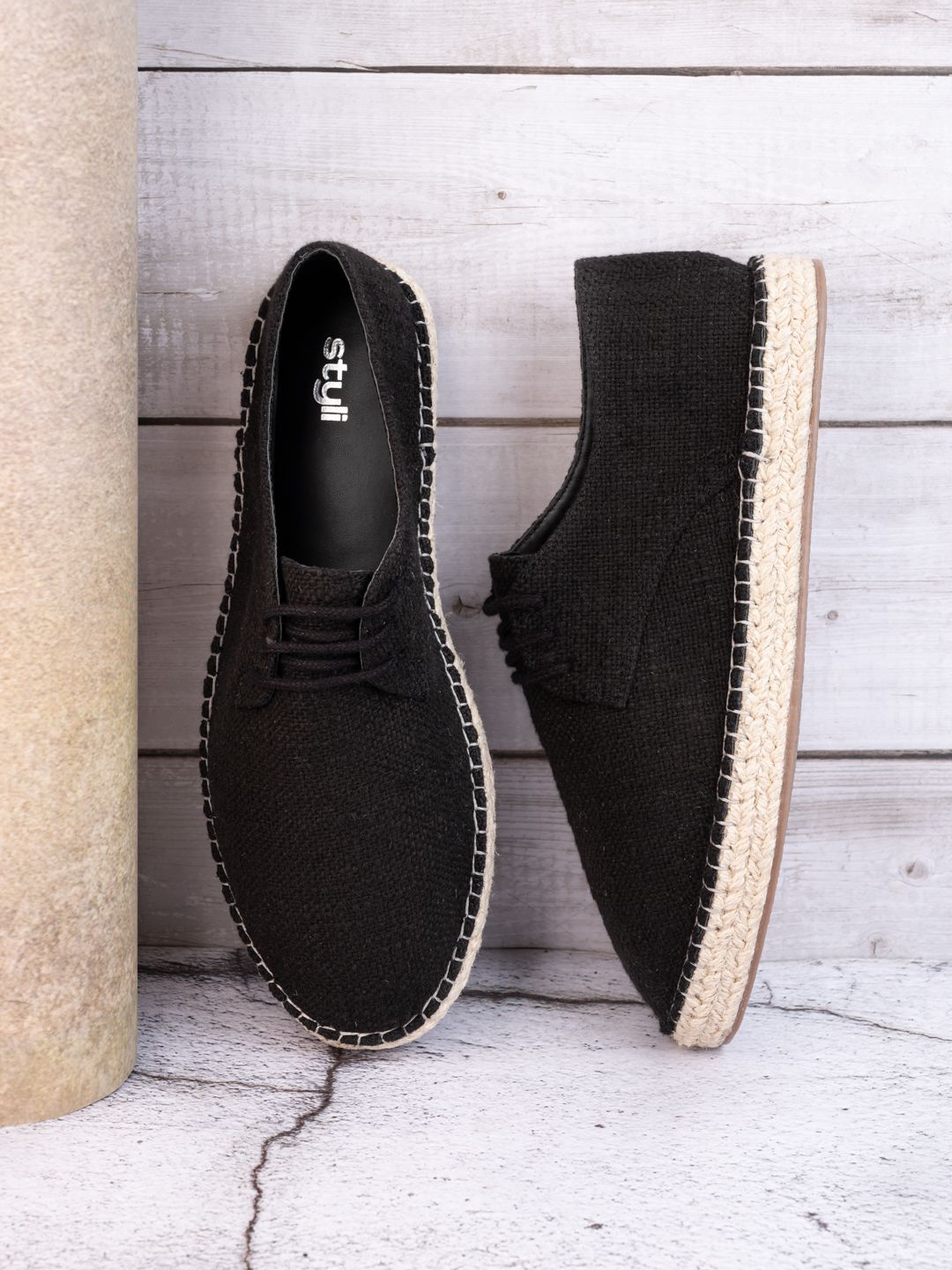 

Styli Men Chunky Lace Up Espadrilles, Black