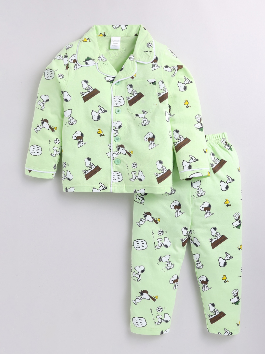 

Here&Now X Denikid Boys Pure Cotton Peanuts Printed Shirt with Trouser, Green